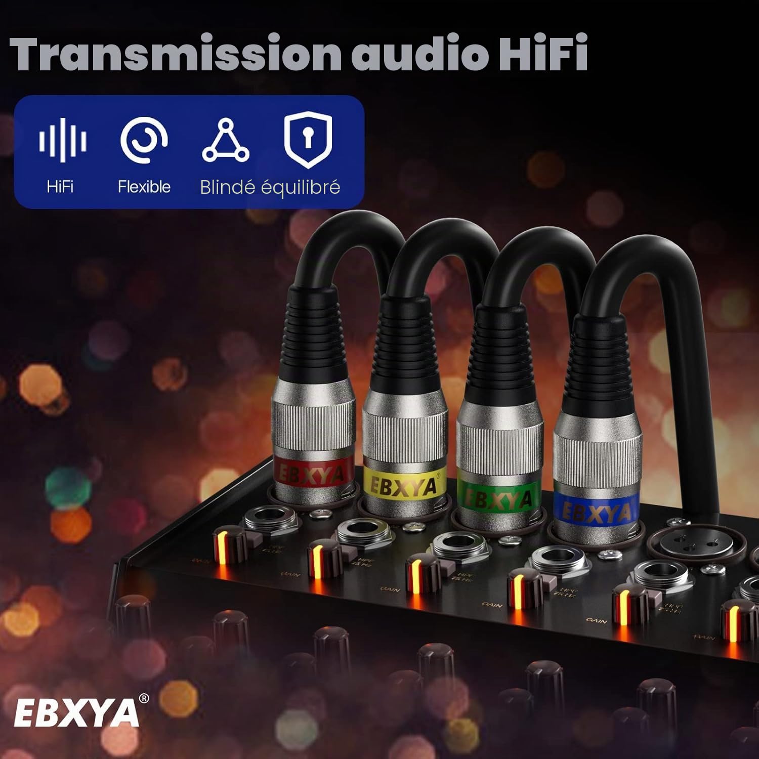 EBXYA Câble Microphone Pack de 4 5M XLR Mâle vers Femelle Symétrique Blindé pour Enregistrement en Studio, Sonorisation Live et Table de Mixage à Alimentation Fantôme