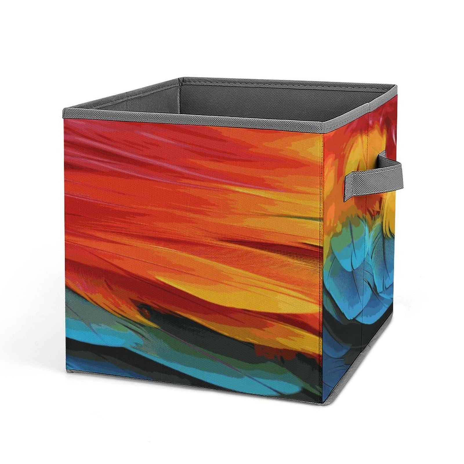 VstaDank Fantastic Parrot Feather Storage Bin Collapsible Storage Cubes Organizer Oxford Cloth Storage Box with Dual Handles Large Stackable Closet Storage Bins for Sheets Hat Sweater