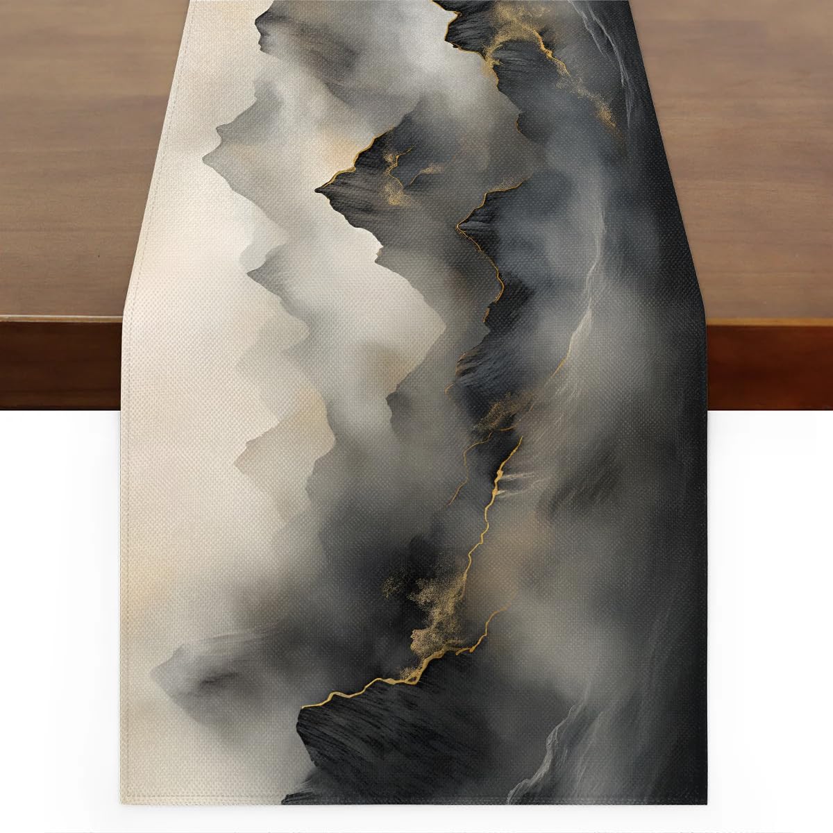 Chemin de table imprimé à l'encre Sunrise Golden Mountain, finitions de qualité pour réception