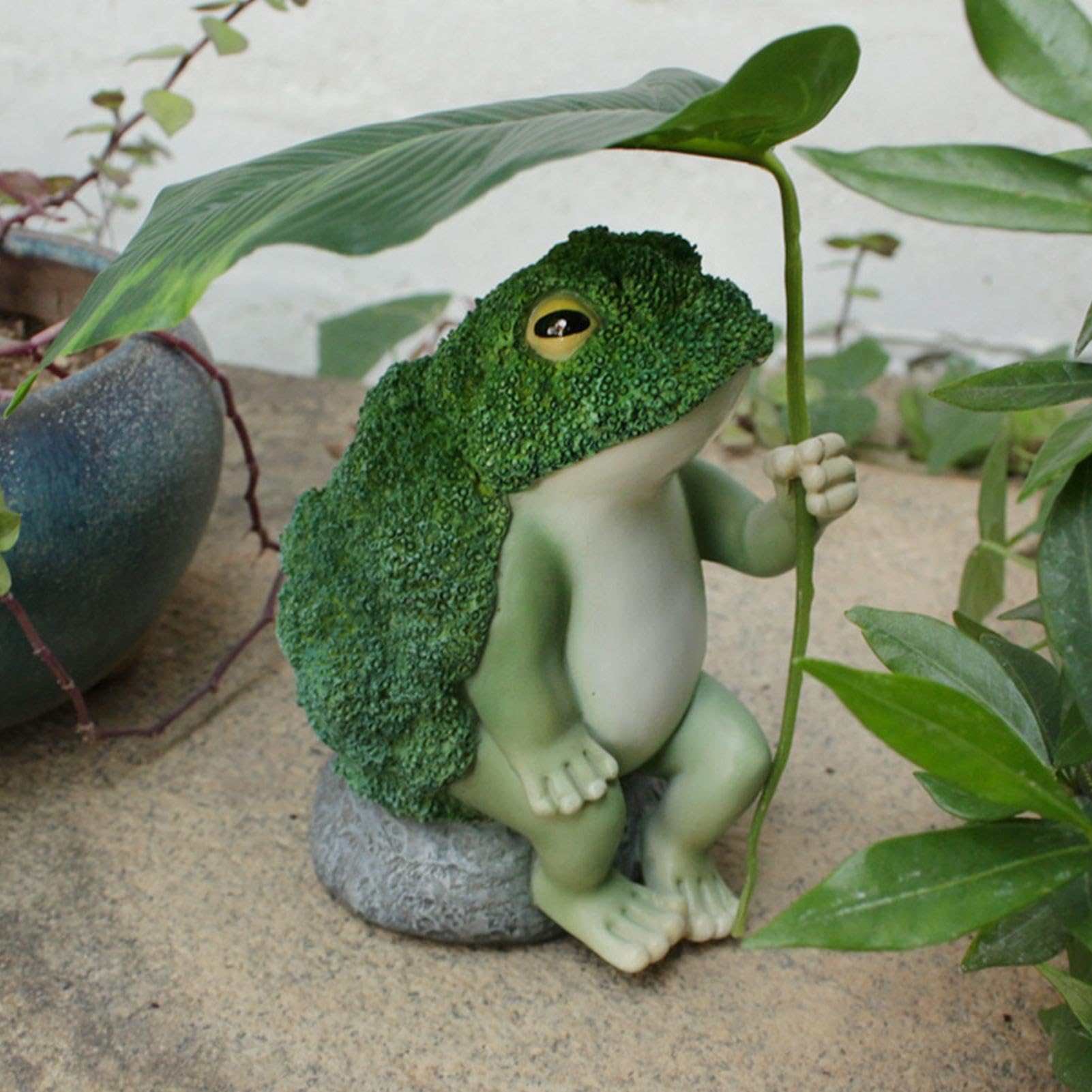 Froschfigur, Brokkoli-Frosch mit Regenschirm, Froschstatue, Dekoration, Froschform, Sammlerstückfigur, künstlerische Heimdekoration, Statue, kreative Frosch-Skulpe für Zuhause, Bücherregal-