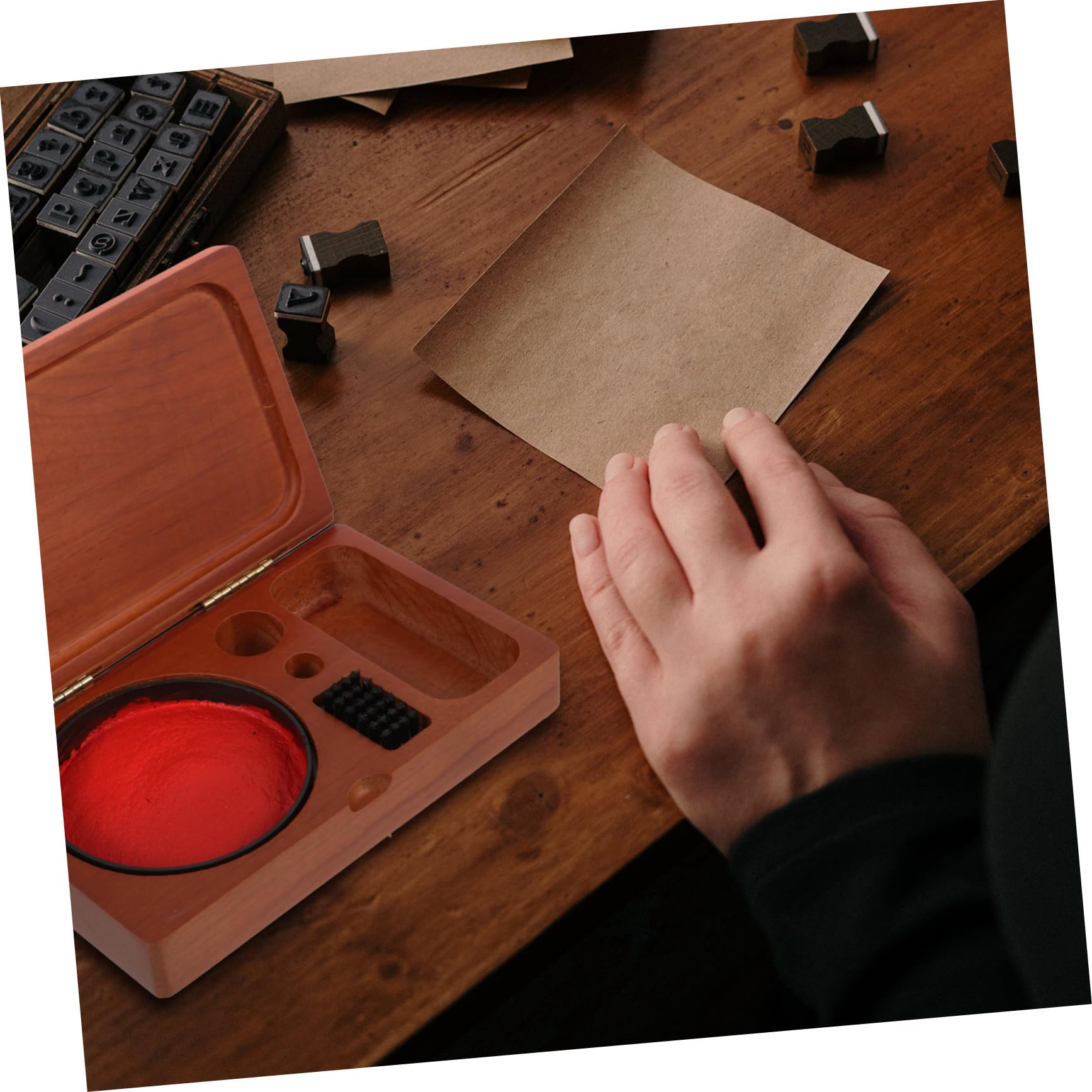 Scatola in Legno per Tampone D’Inchiostro Sigillante Portatile, Custodia Vintage per Timbri e Tamponi, Leggera e Compatta per Organizzazione Artigianato e Calligrafia, 16x10x3,5 Cm
