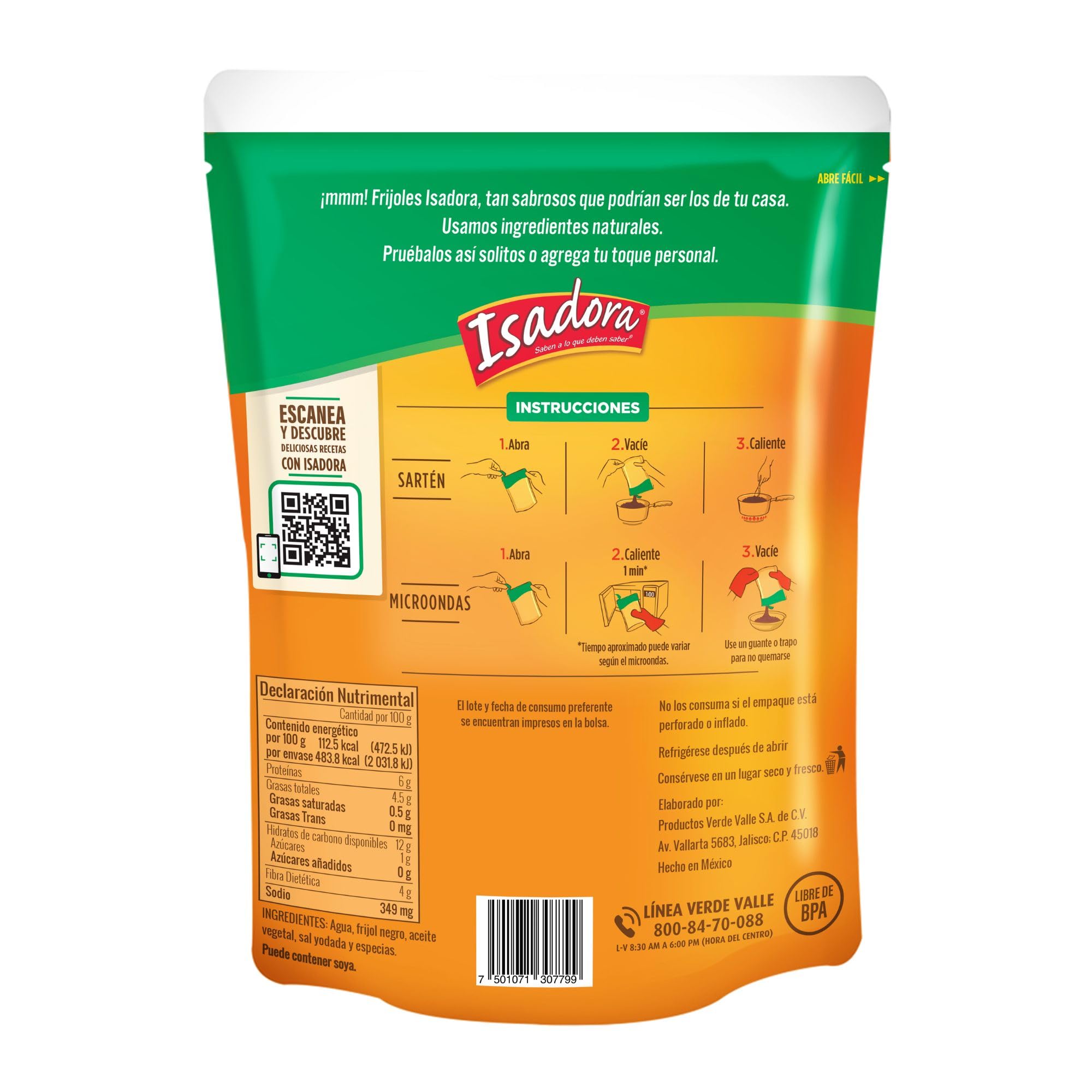Frijoles Refritos Negros Isadora 430g Bolsa Hechos en México Sin conservantes Ingredientes naturales Listo para comer
