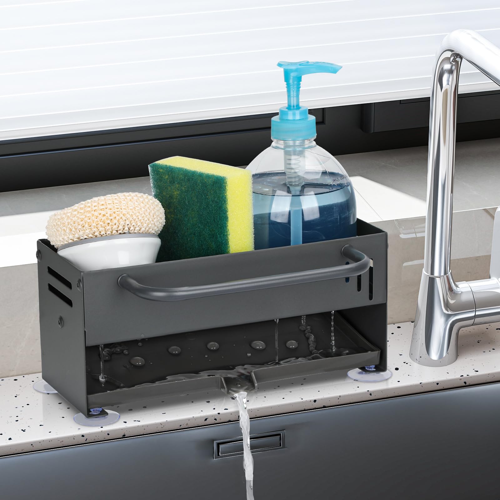 DINEST Organizer Lavello Cucina Estensibile In Acciaio Inox 304: Porta Spugne E Sapone Con Supporto Strofinacci, Antiruggine - 4