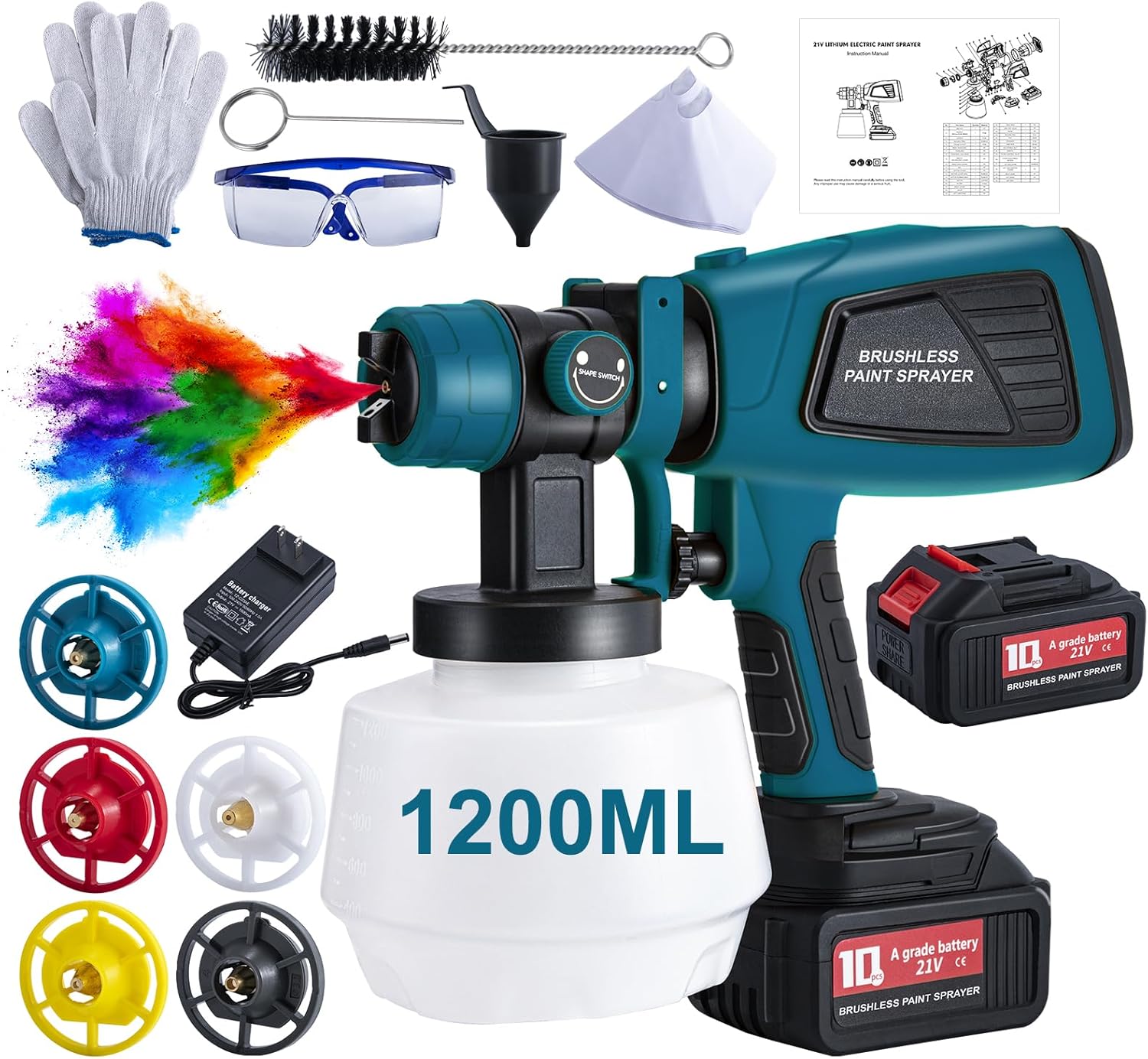 CHANGE MOORE Cordless Paint Sprayer with 4000mAh Battery & Charger, Cleaning & Blowing Joints, High Capacity Container for Furniture Garden Fence Walls Door Paint Tools