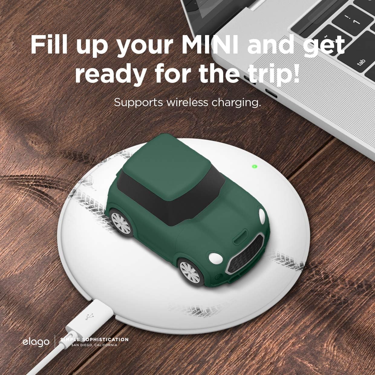 elago Mini Car AirPods Case with Keychain Compatible with AirPods 1 and Compatible with AirPods 2 [Headlights and Taillights Glow in The Dark] [Patent Registered] [Green]