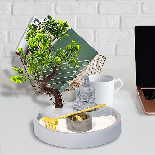 Miniatura 6 de Portavelas Zen Garden de forma redonda, con una mini estatua de Buda y un árbol bonsái, un arte japonés perfecto para relajación y meditación,