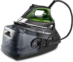 Rowenta Silence Steam Pro - Centro de planchado, autonomía ilimitada, 8 bares, golpe vapor 600 g/min, suela Microsteam, función ECO y depósito cal, 1,3 litros, Color negro y gris, DG9248