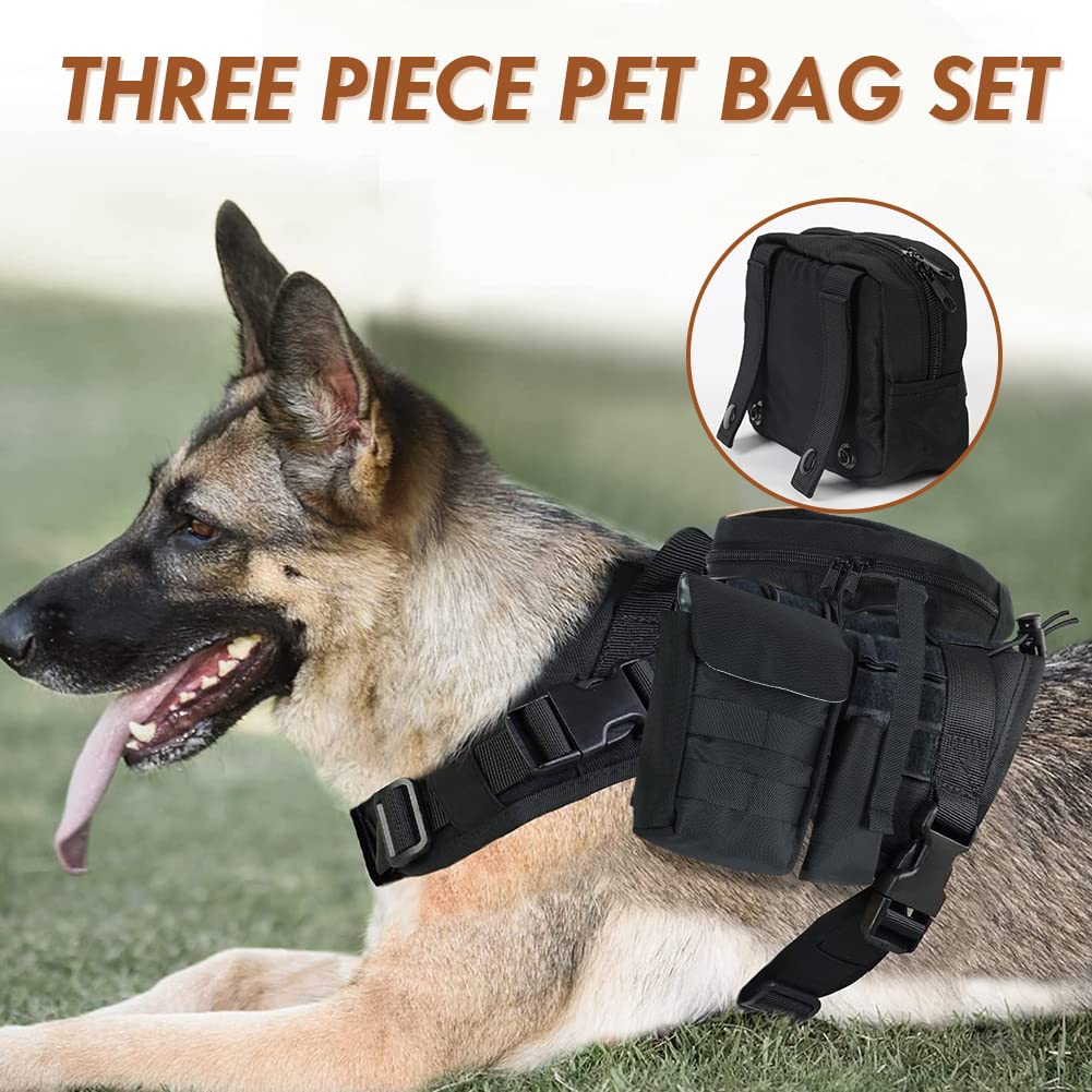 Pattepoint Sac pour Chien Harnais Dog Harness Bag, Accessoire Supplémentaire Sac à Dos, Sacs Latéraux pour Harnais Grand Chien, Accessoires de Poche Molle - Noir