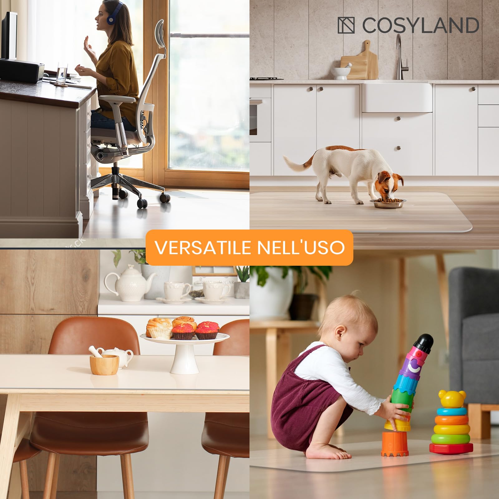 COSYLAND Tappeto trasparente salva parquet in PVC, Tappeto sedia ufficio antiscivolo, facile da pulire, compatibile con tutti i pavimenti tranne moquette - 100 x 120 cm aggiornamento