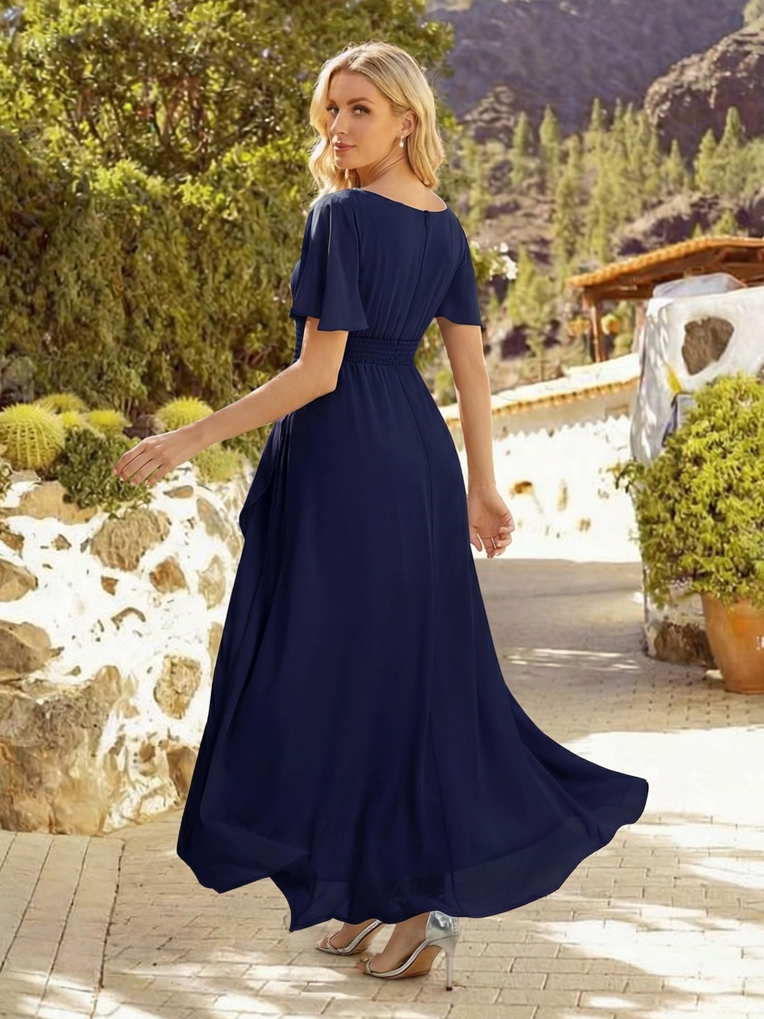 Ever-Pretty Vestido de Dama de Honor Midi Mujer para Boda Corte Imperio High Low ES02708
