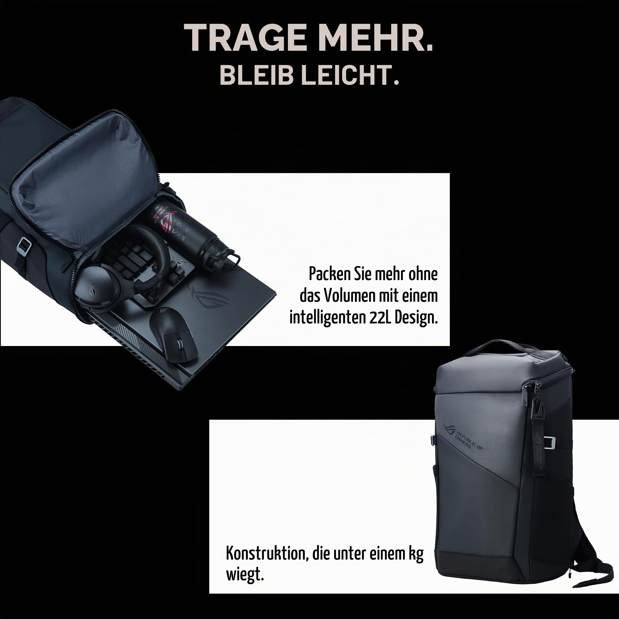 ASUS ROG Ranger Backpack BP2701 | Laptop Rucksack für Gaming Laptops bis zu 18 Zoll | 24L Volumen | wasserabweisend | robust und leicht | Black