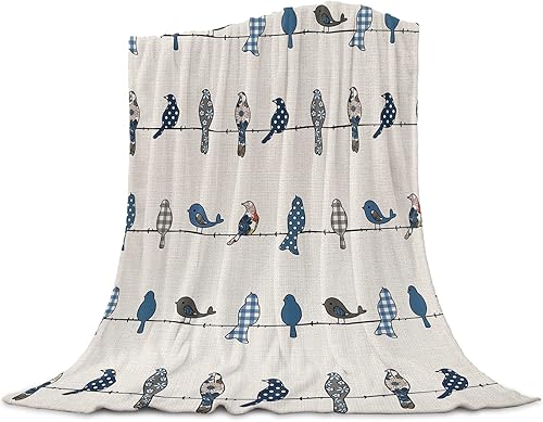 Miniatura 1 de Art Bird - Manta de franela de forro polar súper suave y acogedora, diseño abstracto a cuadros azul marino, minimalista, ligera, cómoda para cama,