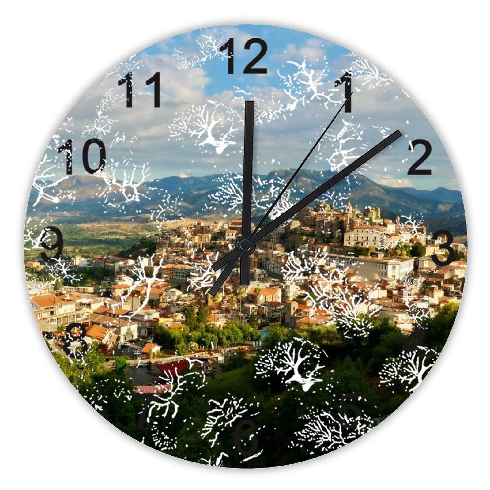 Horloge murale 40 cm silencieuse pour cuisine et bureau au motif de Sicile Catane