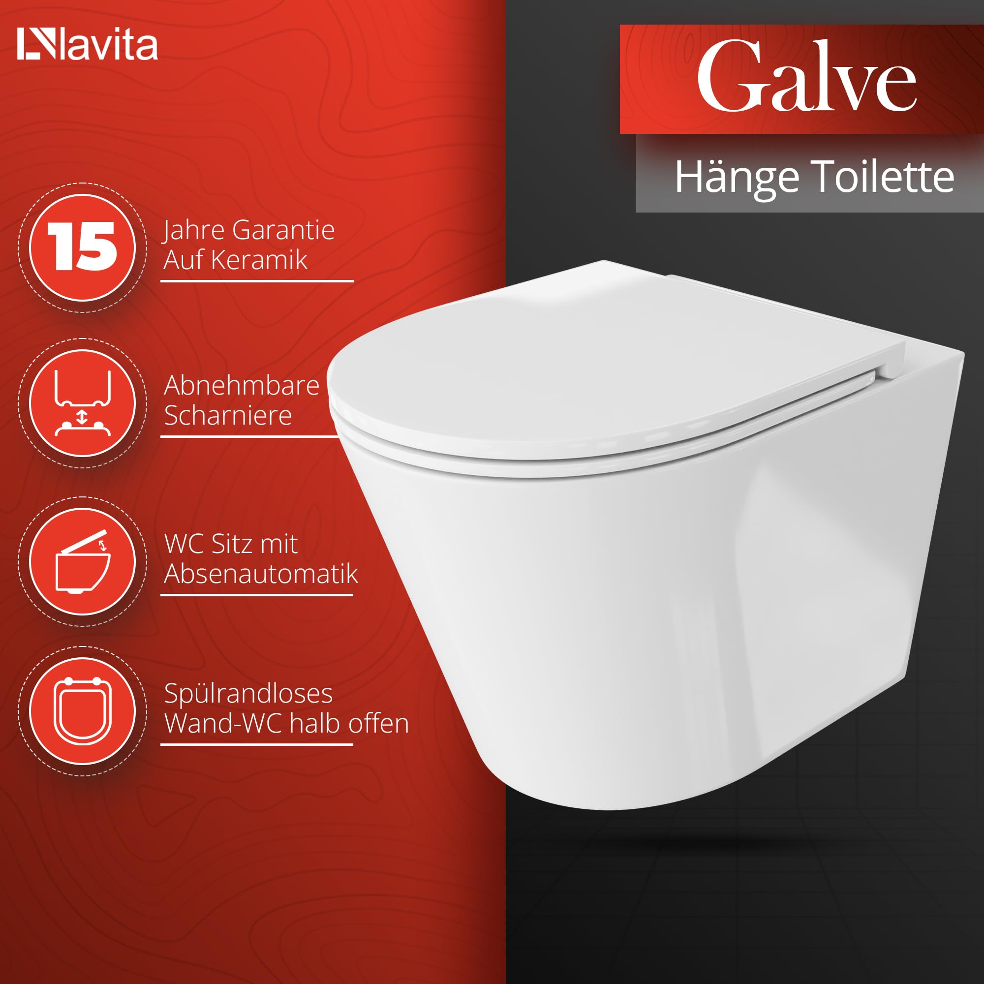 Lavita LAV 101 Elementi a parete per WC 40cm + WC sospeso a parete a fondo profondo GALVE Bianco senza brida + Piastra di comando LAV 200.1.2 Cromato | Set completo | Cassetta di scarico a incasso |