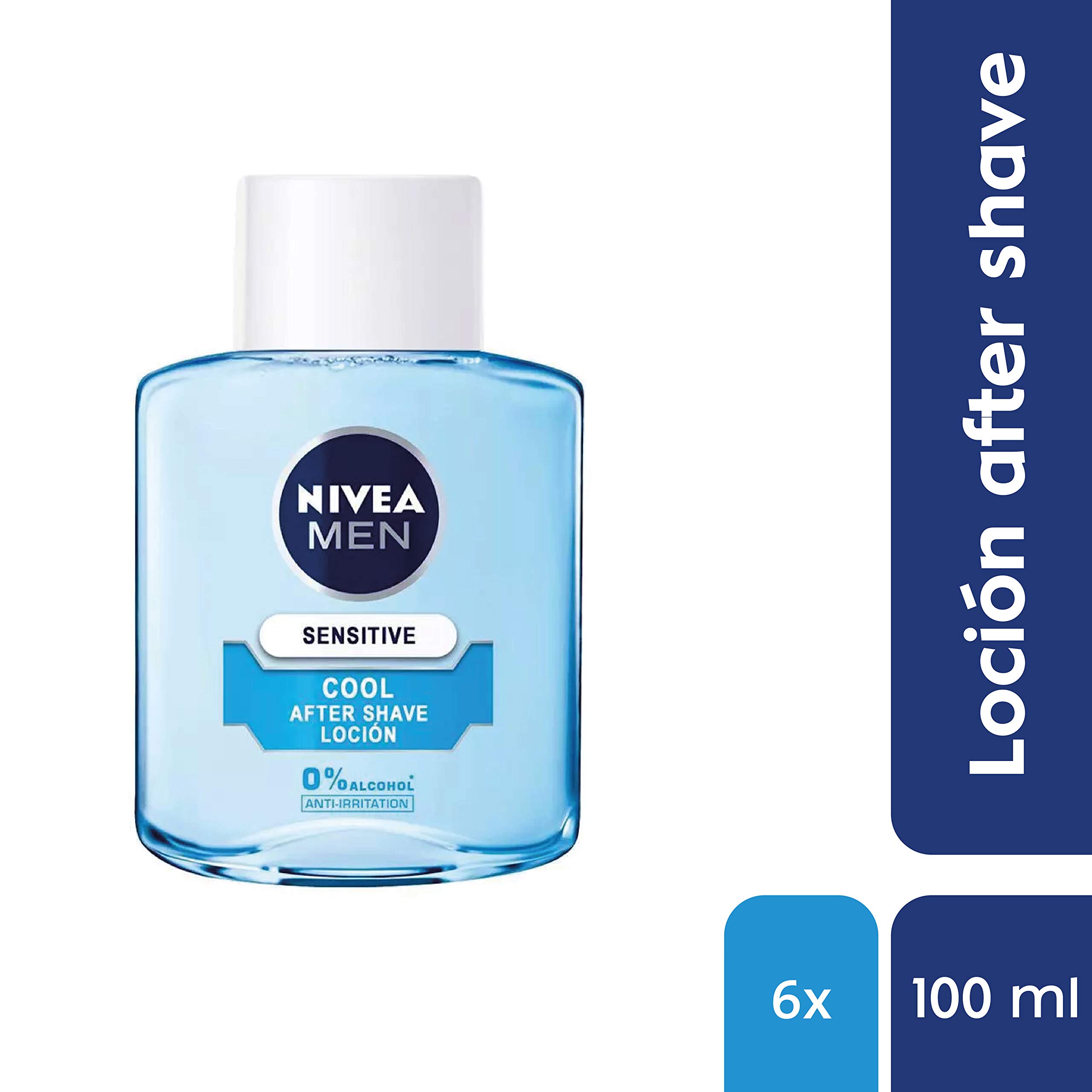 NIVEA MEN Sensitive Cool Lozione After Shave in confezione da 6 (6 x 100 ml), con 0% alcool per lenire le irritazioni, lozione lenitiva per la cura della pelle sensibile