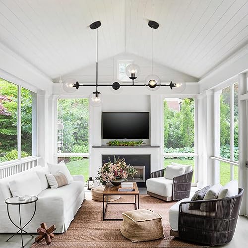 Miniatura 4 de KCO - Lámpara colgante de cristal transparente con 6 luces, candelabro ajustable estilo vintage de mediados de siglo, lámpara colgante para isla de