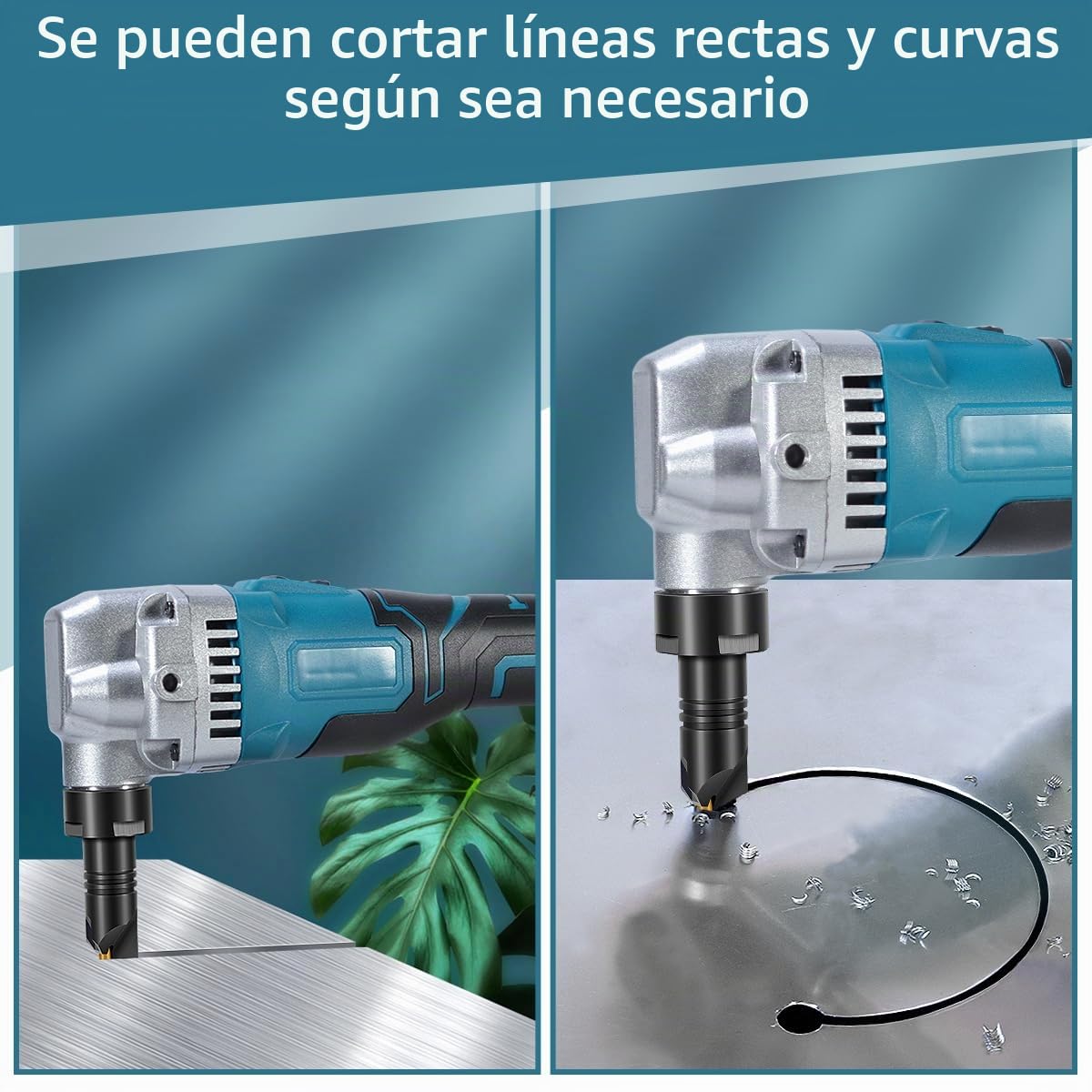 Cizalla Nibbler, Cizalla Eléctrica Compatible con Makita 18v | Cabezal Mordedor Giratorio 360°, Mordisqueador Ajustable de 3 Velocidades, para Chapa Metálica, Acero, Cobre, Aluminio
