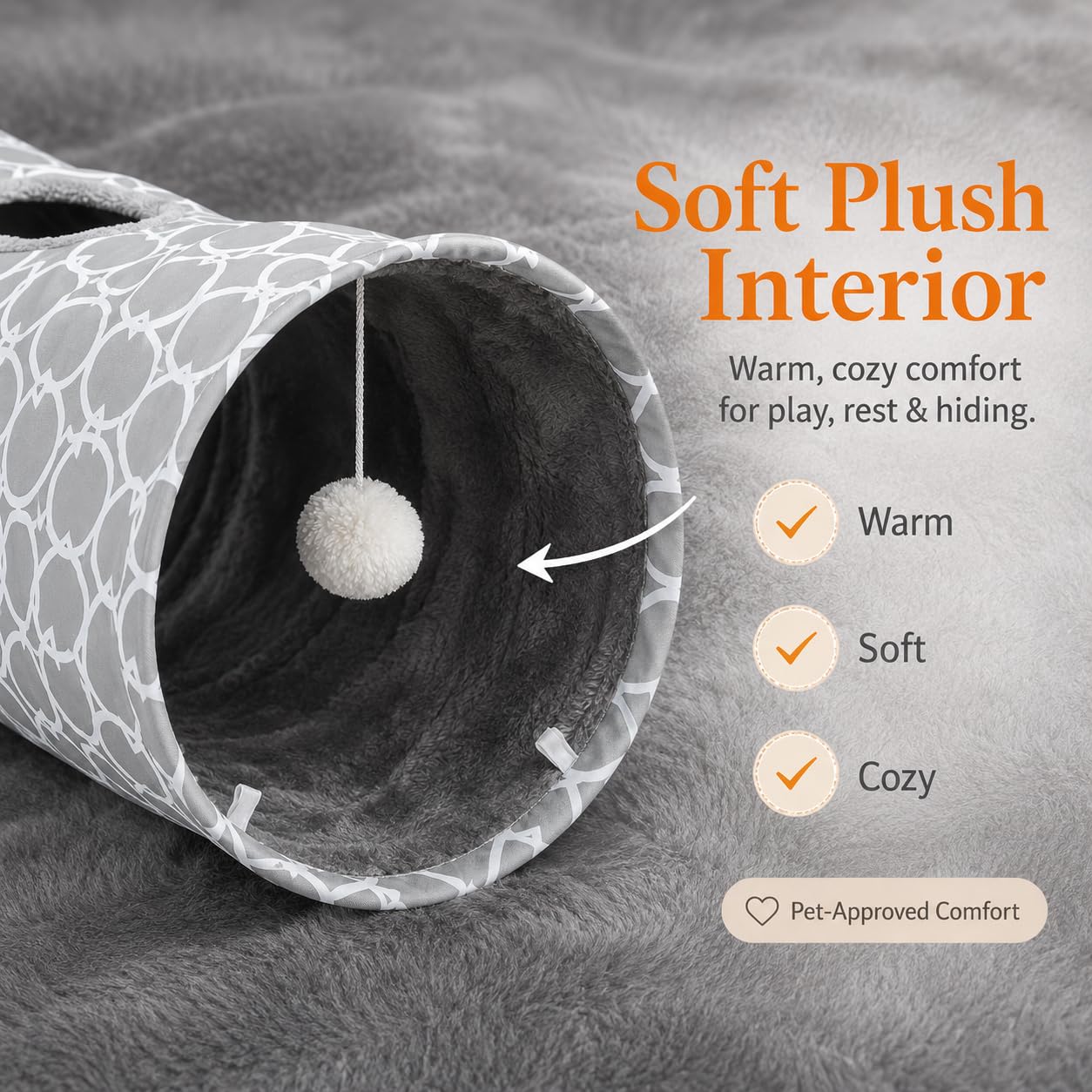 Túnel geométrico para gatos con felpa en el interior, juguetes para gatos, tubo de túnel plegable con bolas, para conejos, gatitos, hurones, cachorros y perros (gris-blanco-XL)
