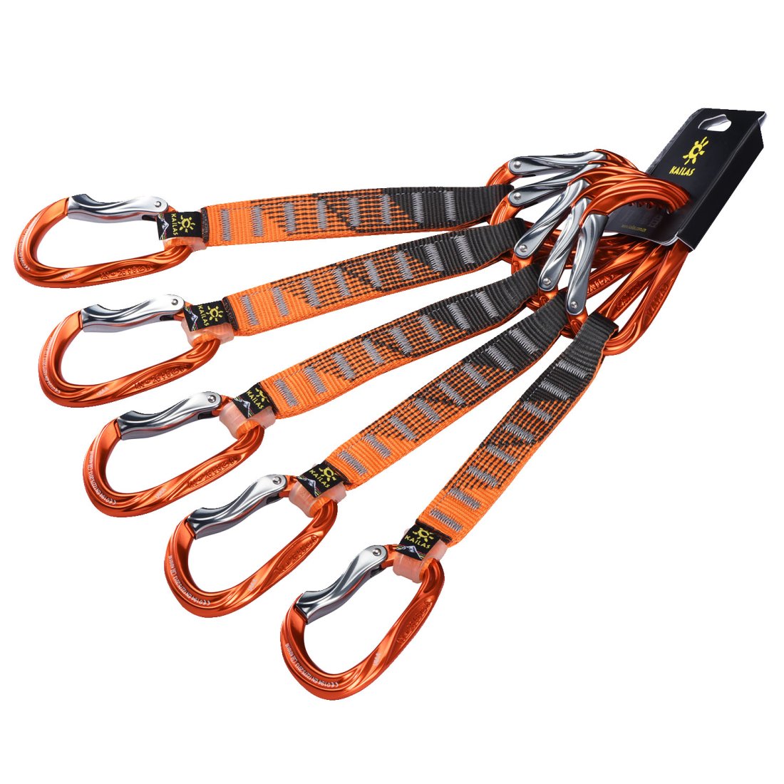 KAILAS Vacuo Quickdraw Set Carabiner Pack 22kN for Rock Climbing Positron Heavy Duty CE Certified Large Climbing Gear 20CM 5-Pack(Orange Red) for Climbing 22Kn