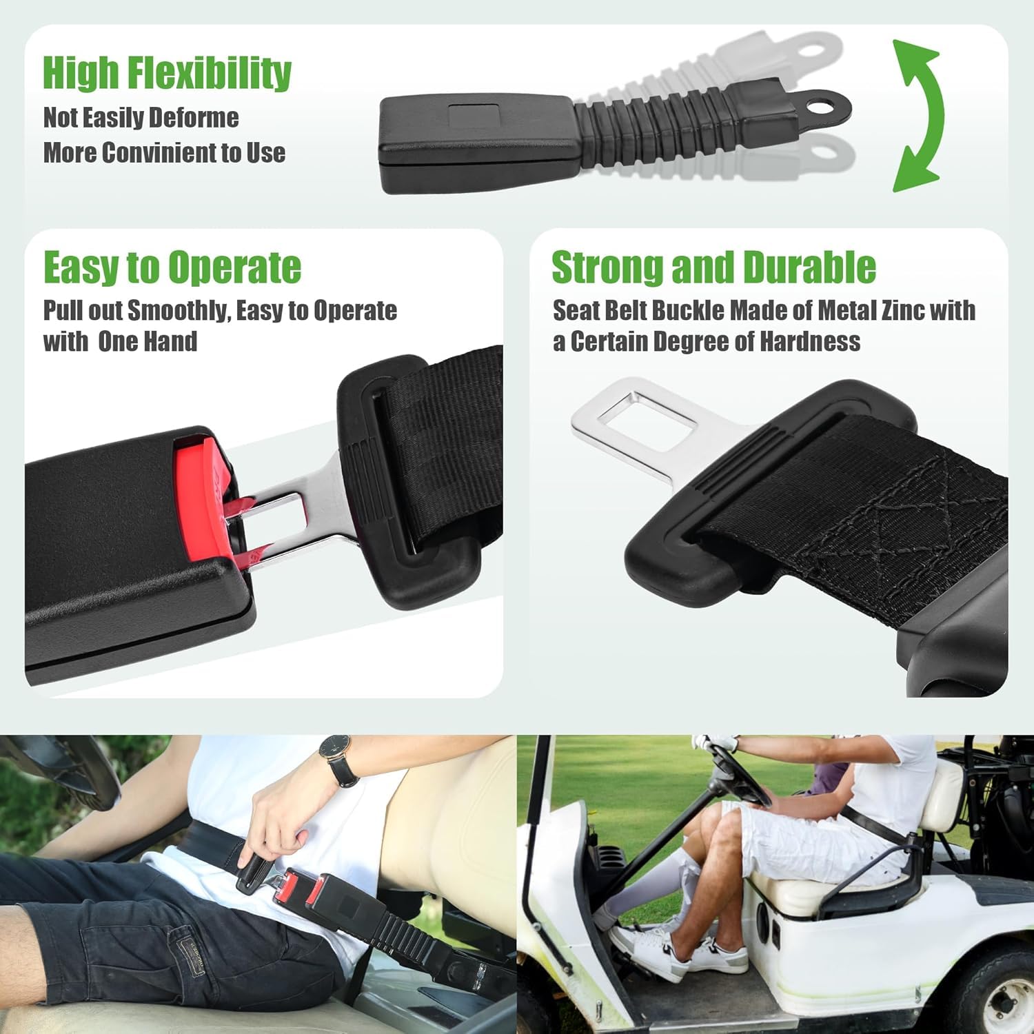 10L0L Cintura di sicurezza per golf cart Yamaha, EZGO, Club Car, 106,7 cm, universale, retrattile, con fibbie, con certificazione DOT