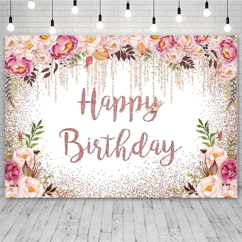 Happy Birthday Fotohintergrund – 2,1 X 1,5 M, Rosa & Roségold, Aus Vinyl, Für Geburtstagspartys & Fotoshootings