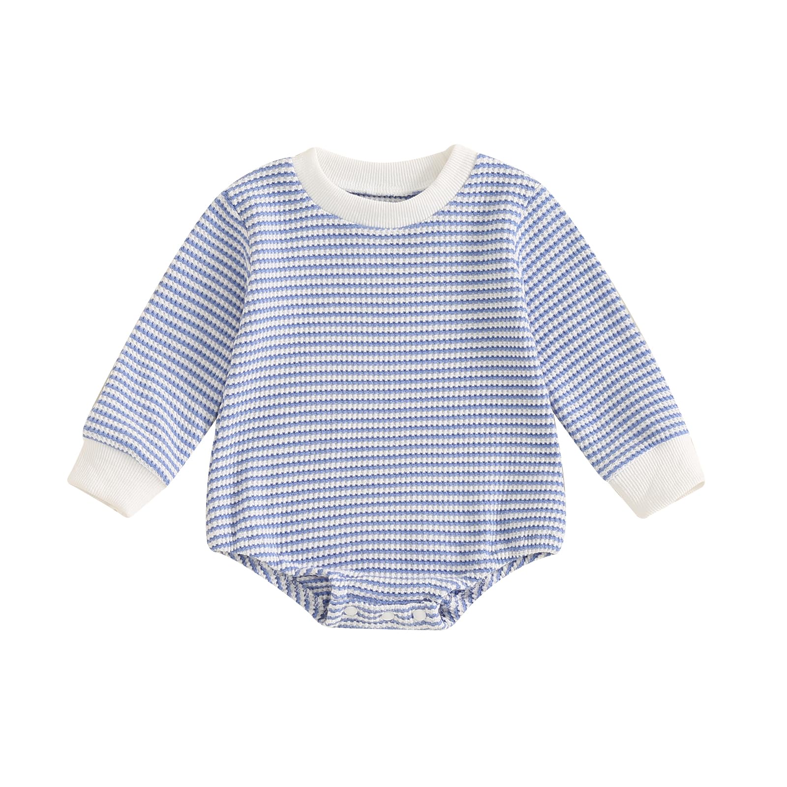 MOLZULAMS Newborn Baby Girl Boy Fall Winter Clothes Long Sleeve Stripe Sweatshirt Romper Cute Shirt Unisex Outfit 0-18M (Blue, 12_months)