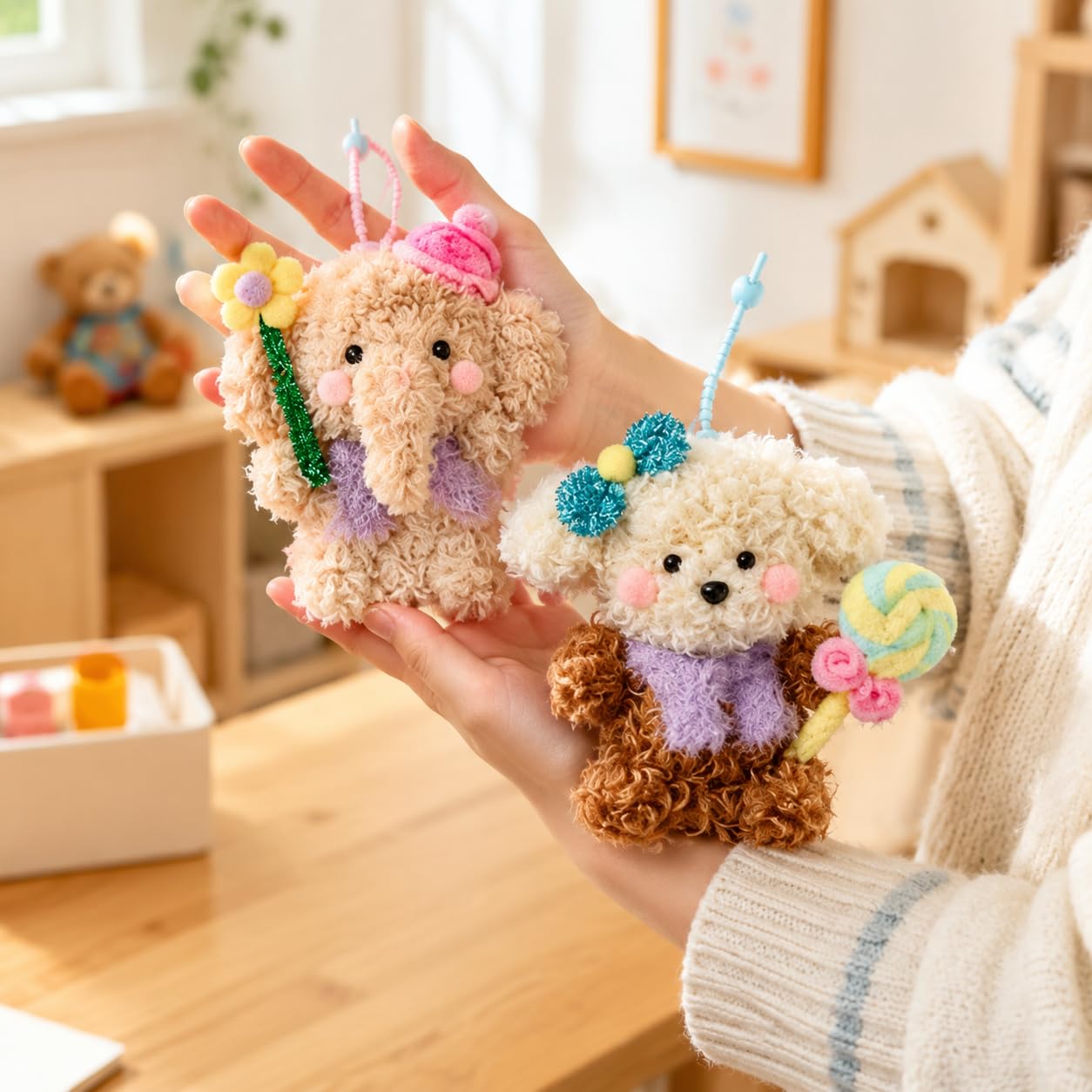 Yunmeryker Pfeifenreiniger Bastelset Tiere mit 8 Teilen, Kreativset mit Wackelaugen und Pompons, Pfeifenputzer zum Basteln ab 5 Jahren, Empfehlung: Mehrere Boxen, um