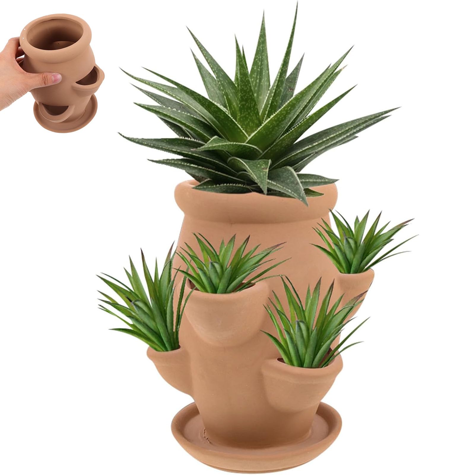 Vaso per fragole a torre, in argilla, leggero, design multitasche, verticale per piante grasse, erbe, fiori, vaso da giardino in terracotta per interni ed esterni