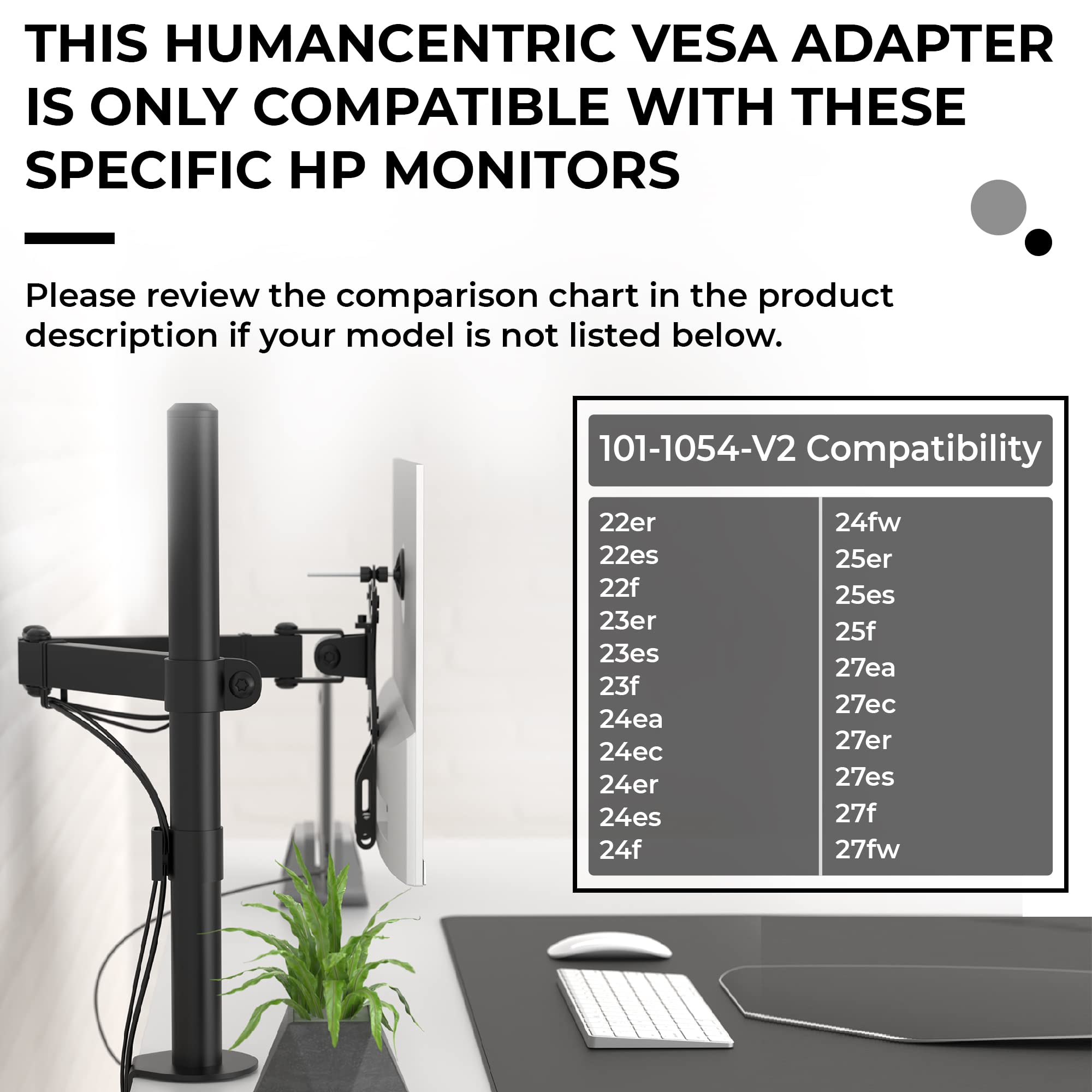 HumanCentric VESA Mount Adapter for HP Monitors 22er, 22es, 22f, 23er