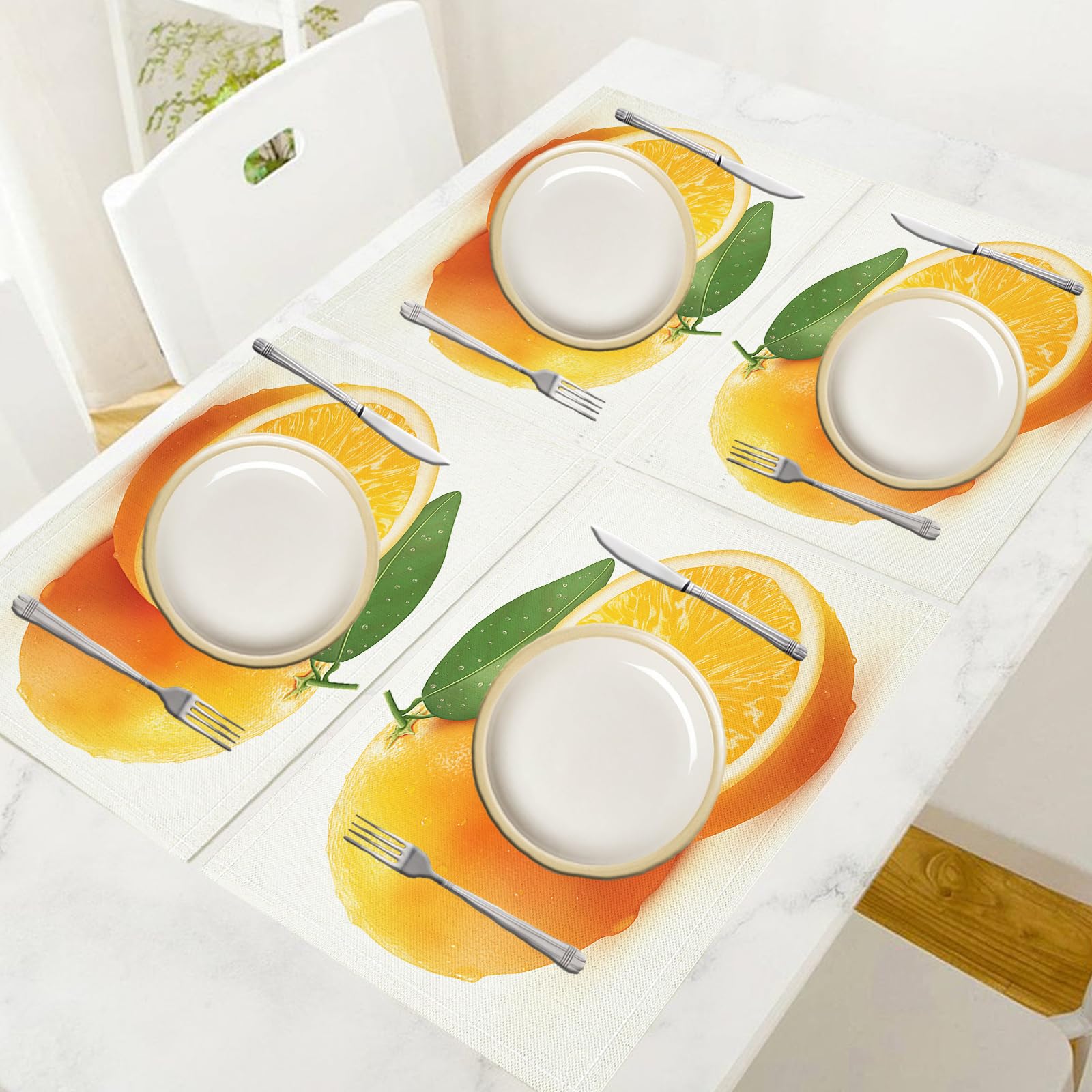 Set di 8 Tovagliette Americane Lavabili Cotone Lino Arte - Tovaglietta Americana Resistenti al Calore Durevole Arancia a metà - per Colazione Pranzo 30×45 cm