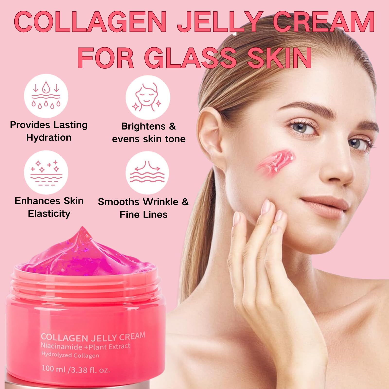 Collagen Jelly Cream, Day Night Cream for Women Anti Aging Korean Moisturiser with Niacinamide & Hydrolyzed Collagen - Image 2