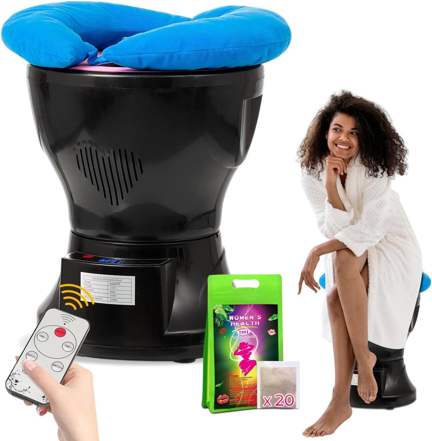 EXJIOTA Yoni Steam Seat, Yoni Steam kit with Yoni steaming pot & Steaming Herbs (20 Steams) & U Cushion, V Steam at Home Kit Uses for Women PH Balance, Cleansing, Postpartum care, Menstrual Support