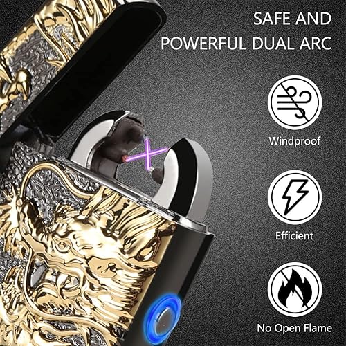 Miniatura 4 de Encendedor electrónico Kivors, de doble arco, recargable por USB, sin llama, con diseño de dragón chino