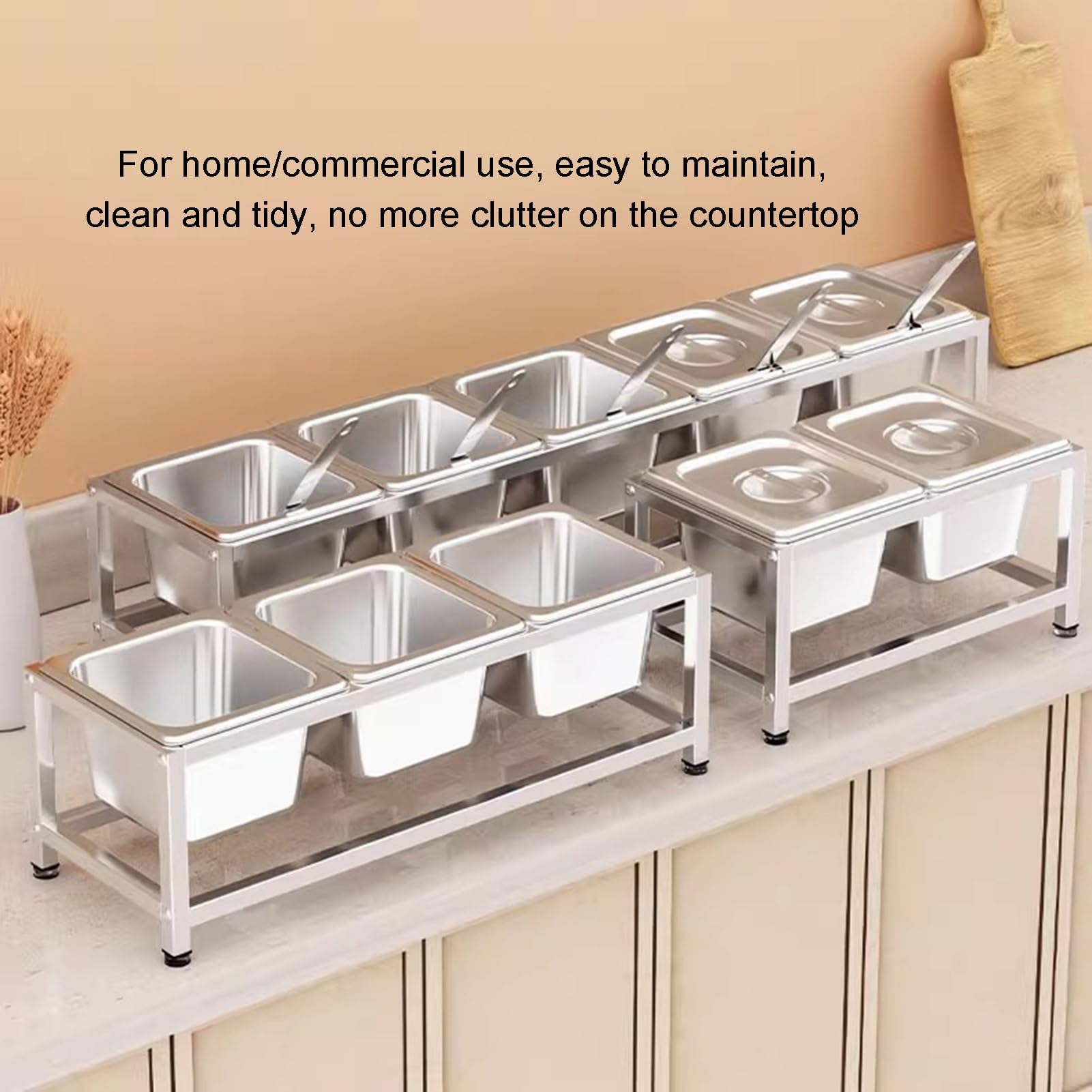 Juego De Especieros Comerciales, Estantes Para Condimentos, Cocinas, Bufés, Dispensador De Condimentos, Recipiente Para Alimentos, Organizador Para Salsas, Ensaladas, Mermeladas(Silver-B,33.5x18.5x14.