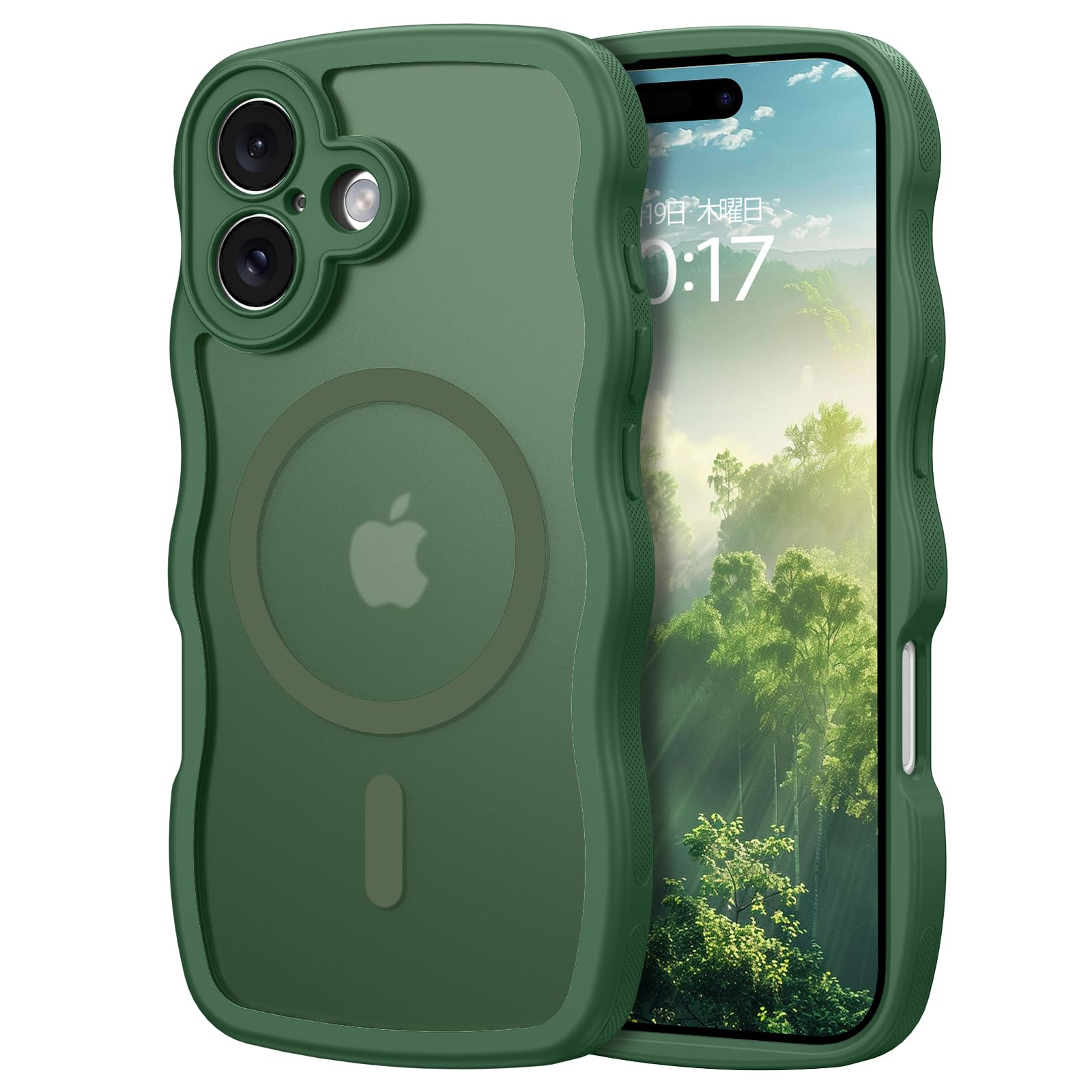 VENINGO iPhone 17 ケース 6.3インチ グリーン|MagSafe対応・ワイヤレス充電に対応・マグネット搭載|上品ウェーブの形状・半透明・マット感・波状|米軍耐衝撃・レンズ保護|黄変防止・滑り止め|いPhone17携帯ケース アイフォン17用カバー 春の色