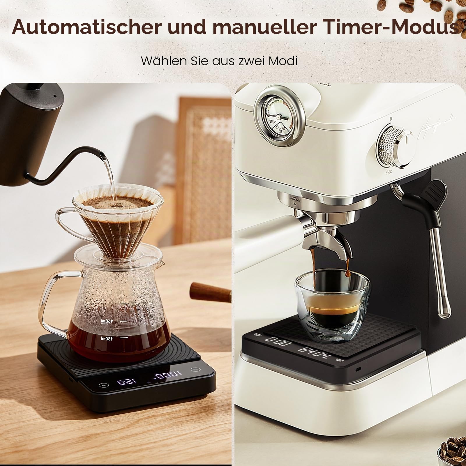 Kaffeewaage mit Timer, Digitale Espressowaage 0,1 g Präzision bis 3 kg, Coffee Scale mit Silikonmatte, USB-C Wiederaufladbar, Mini Barista Waage für Espresso, Pour Over und Küche