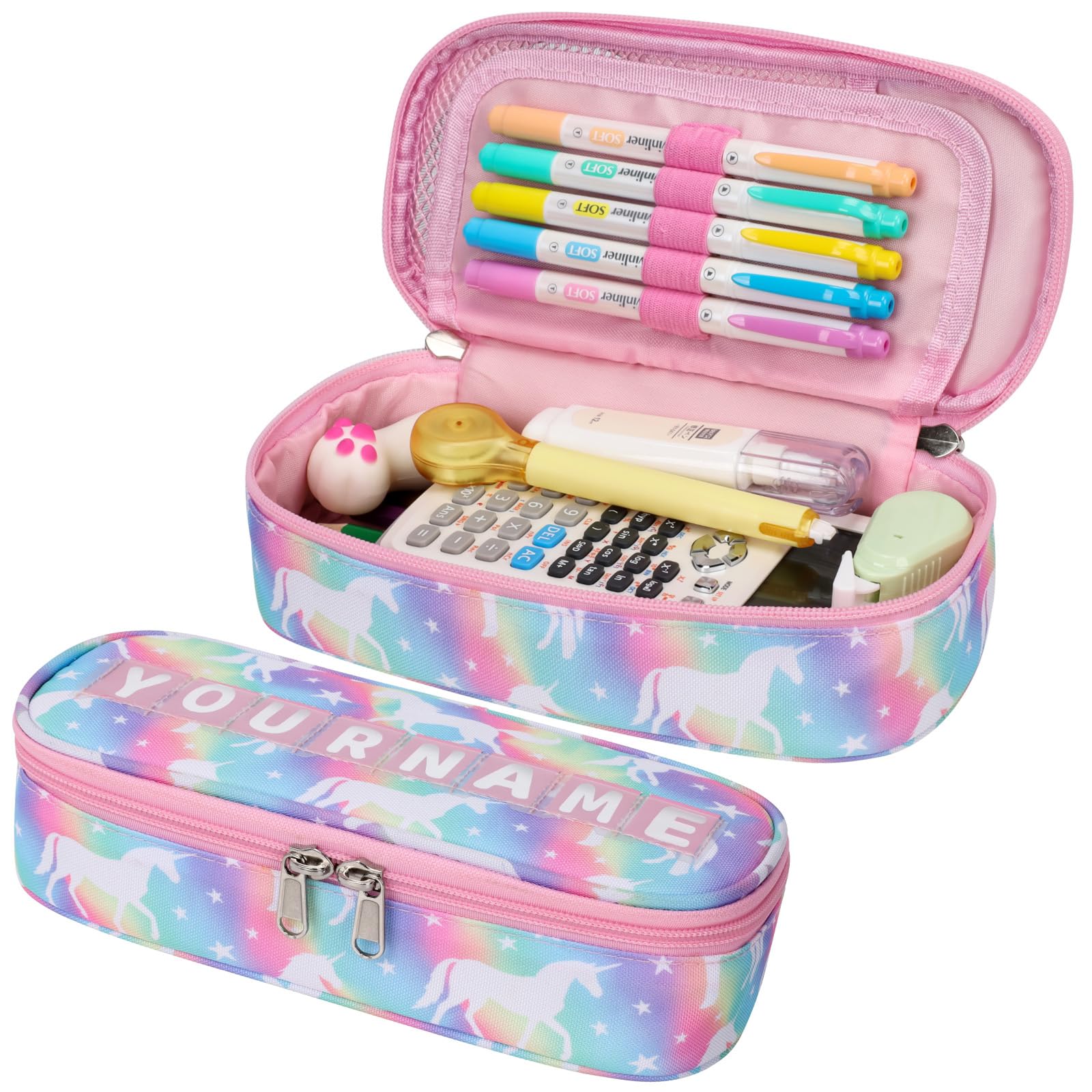 Kids Pencil Case Organizer - Cute Pencil Pouch for Girls Special Pencil Cases for Kids with Letter Card, Multifunction Pencil Bag with Zipper, Pen Case Only (Rainbow Unicorn)