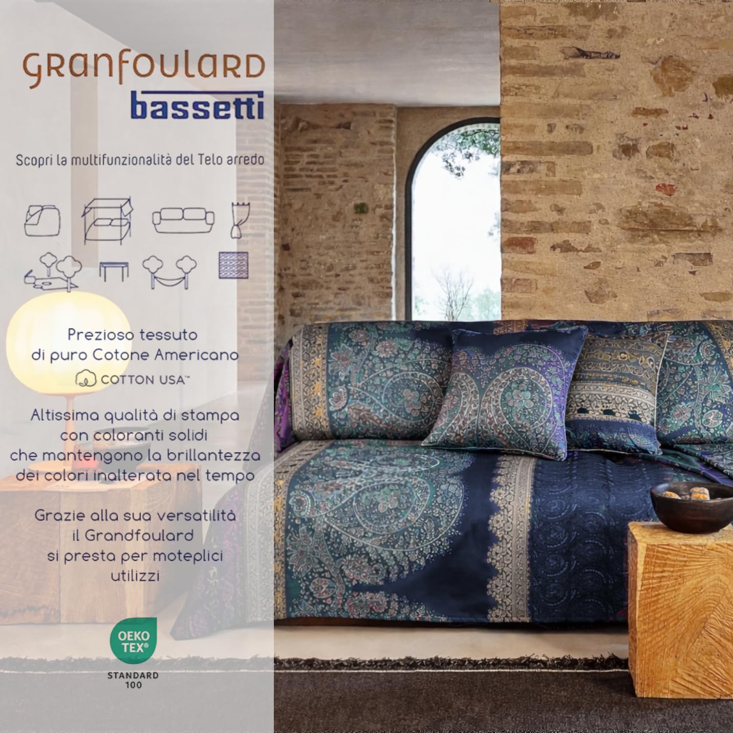 Bassetti - copridivano telo arredo bassetti granfoulard recanati b1 3 misure blu - 270x270