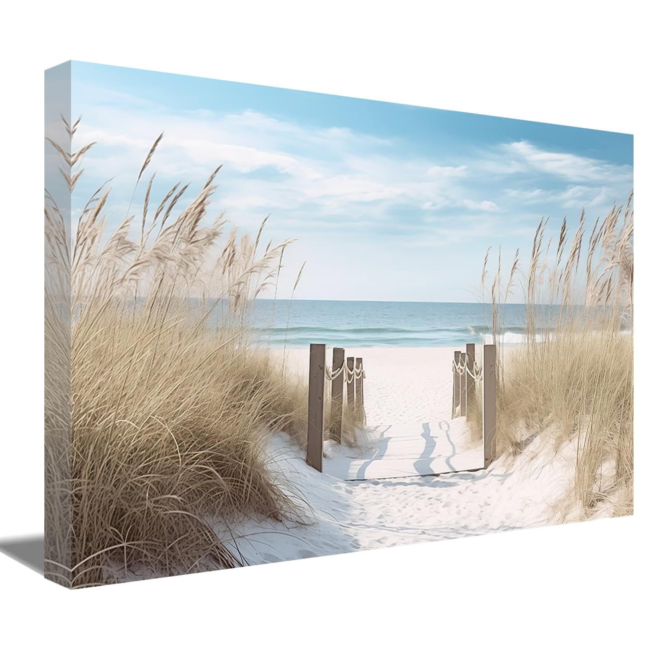 ZQQART Beach Canvas Wall Art Abstract Sea Grass Path Coastal Painting Prints Seascape Sand Dune Picture for Home Bathroom Decor Framed (Beach-C,16.00" x 24.00")