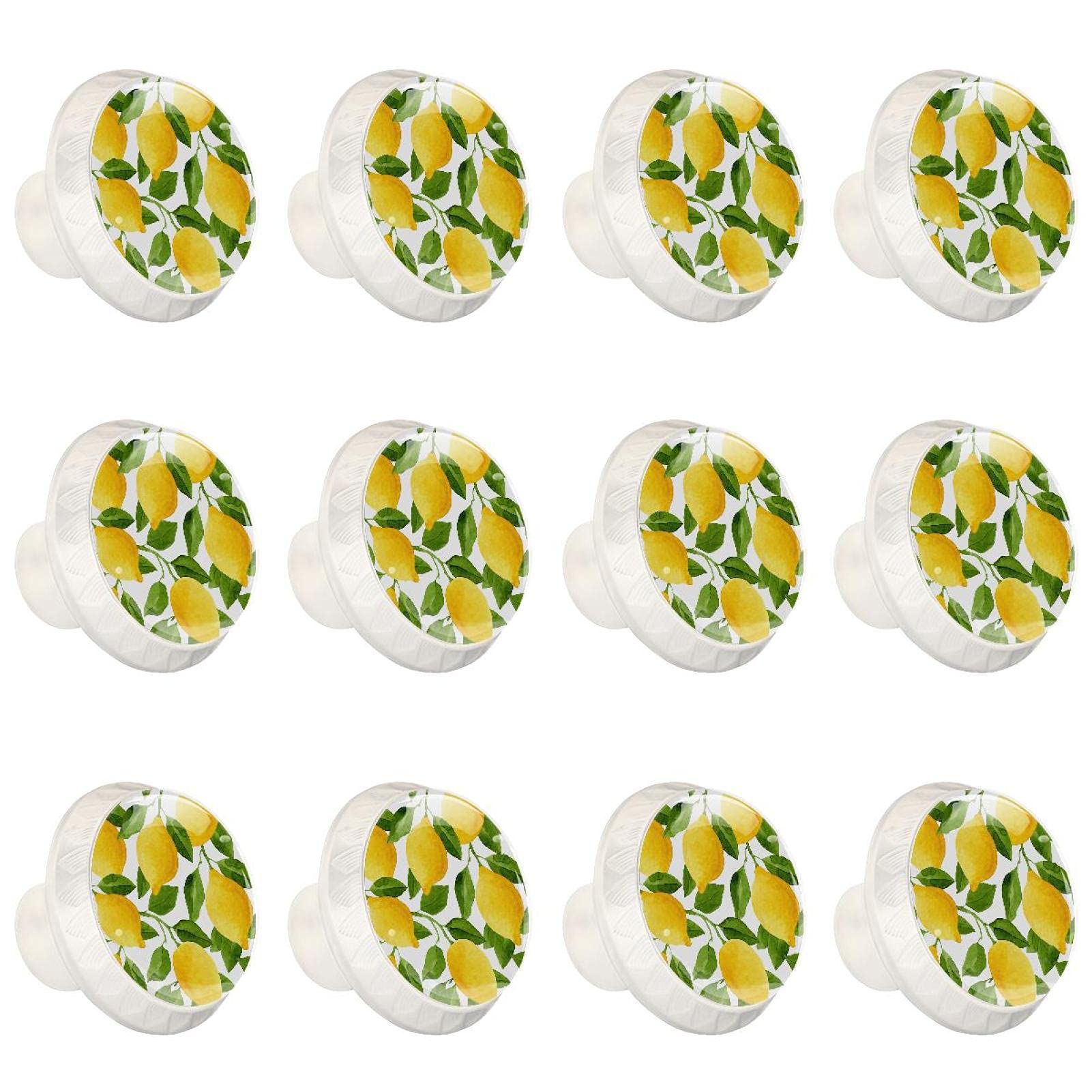 Lot de 12 boutons de placard ronds en forme d'aquarelle, citron, blanc