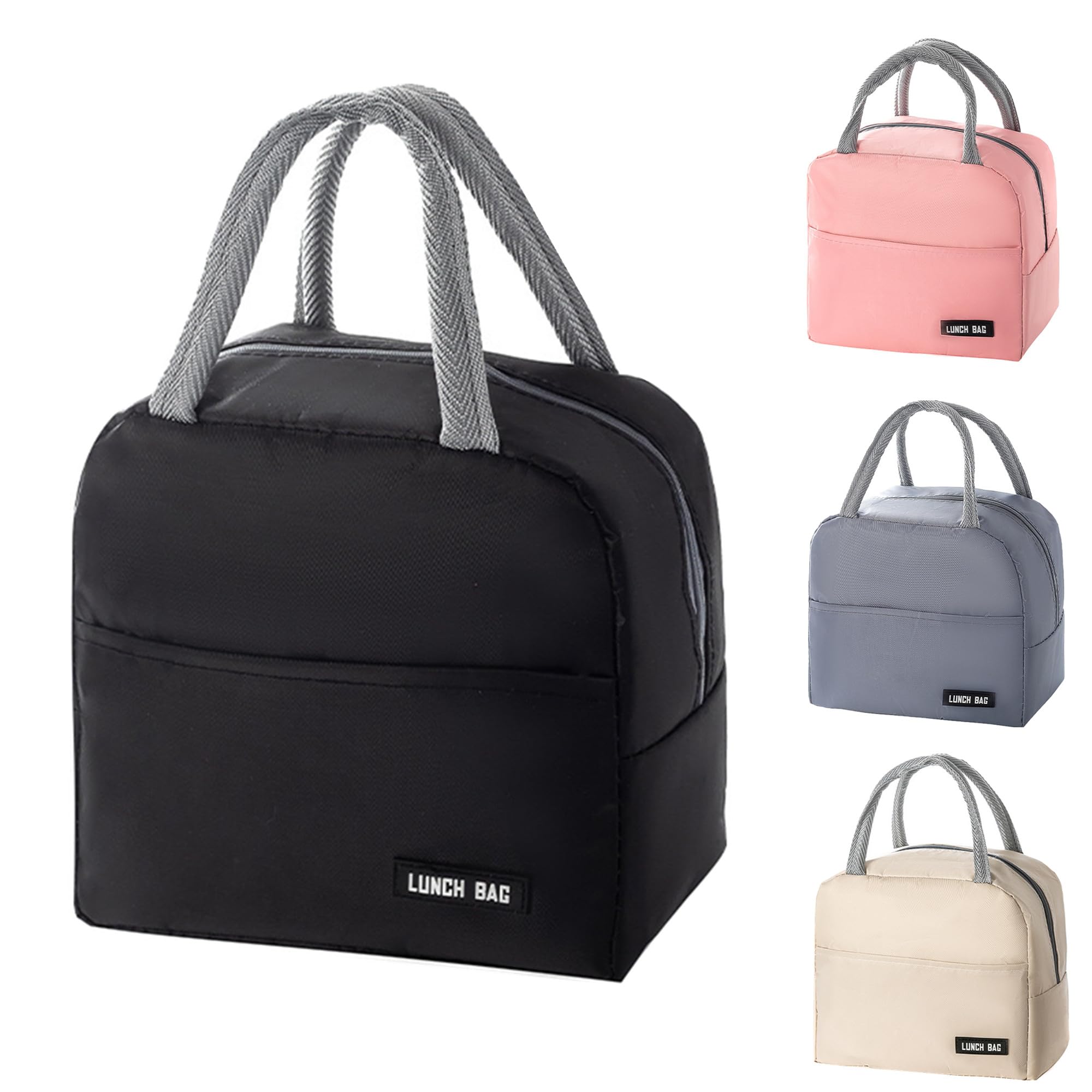 WYSUMMER Lunch Bag, Insulated Tote Bag for Women,Carton Insulated Lunch Box Cooler Bag Water-Resistant Lunch Organizer for Kids and Students Travel Picnic School (Grey) (Black)
