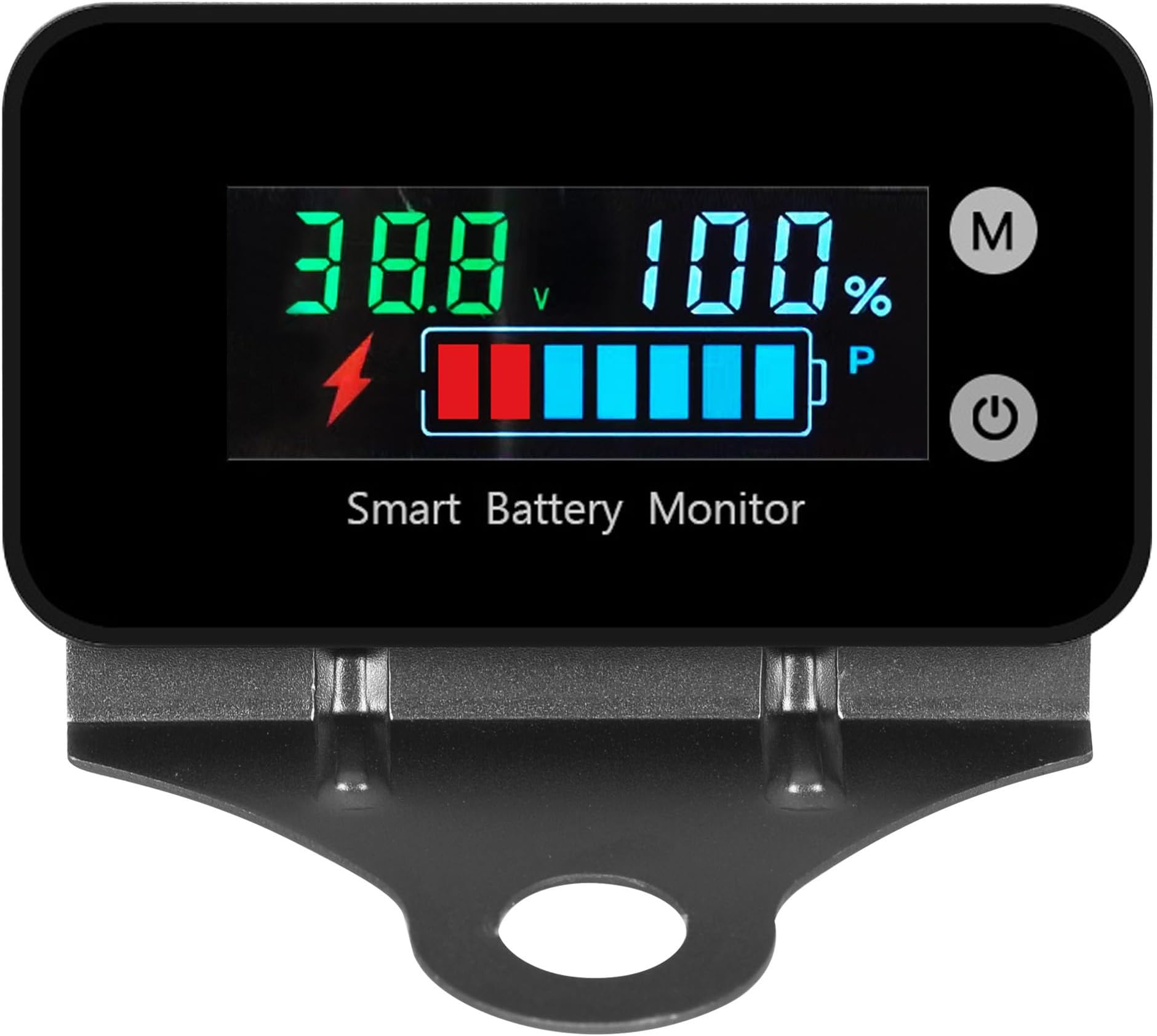 IPX7 Waterproof Battery Monitor with Bracket 7-100V,Golf cart Motorcycle Car Boat Battery Meter Digital Display Capacity Remaining Capacity Percentage Tester with Buzzer Alarm and Temperature