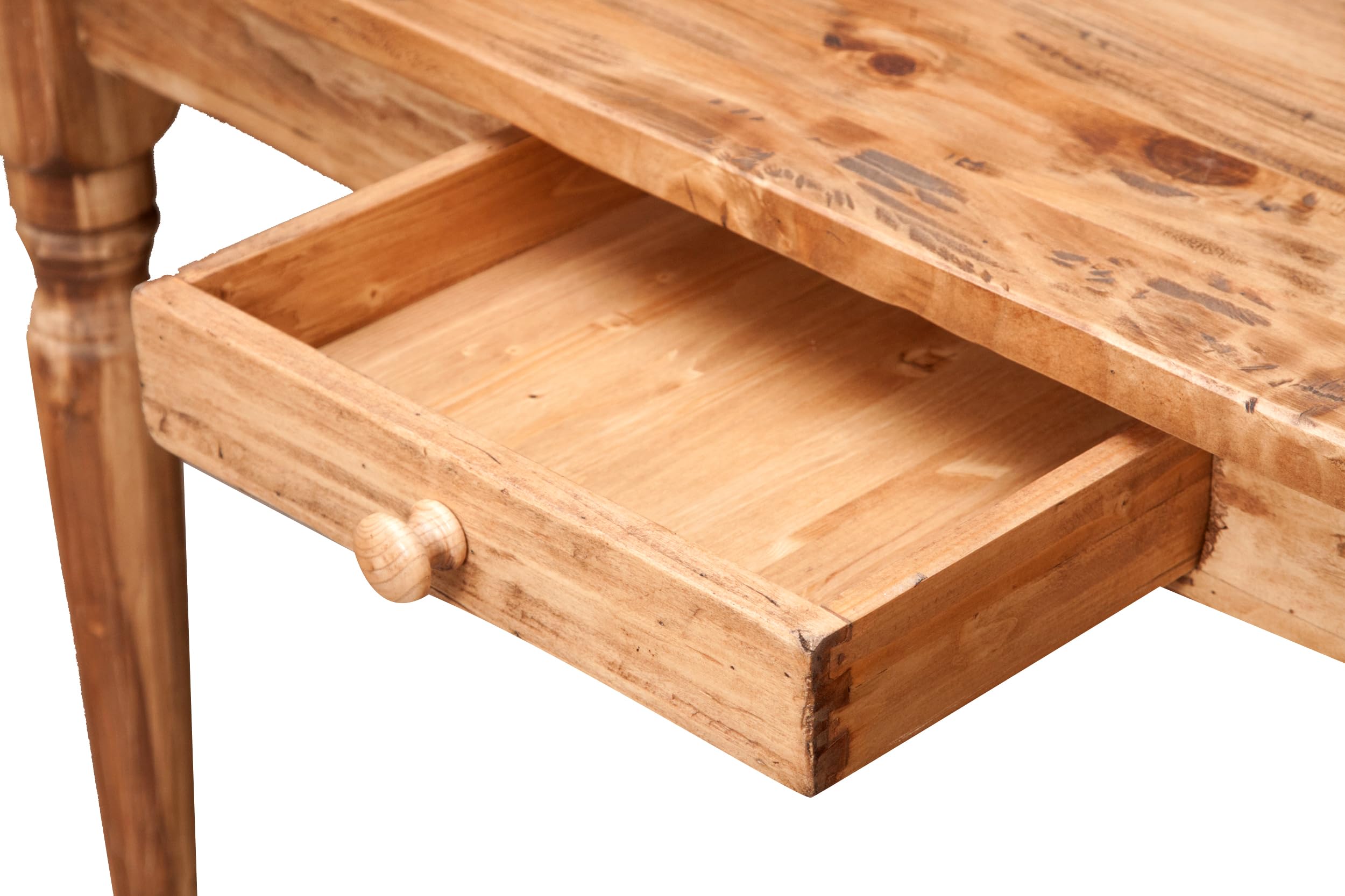 Biscottini Table de bureau bois 120x80x80 cm - Table de cuisine en tilleul massif - Table à manger pour intérieur et extérieur - Table en bois massif avec tiroir