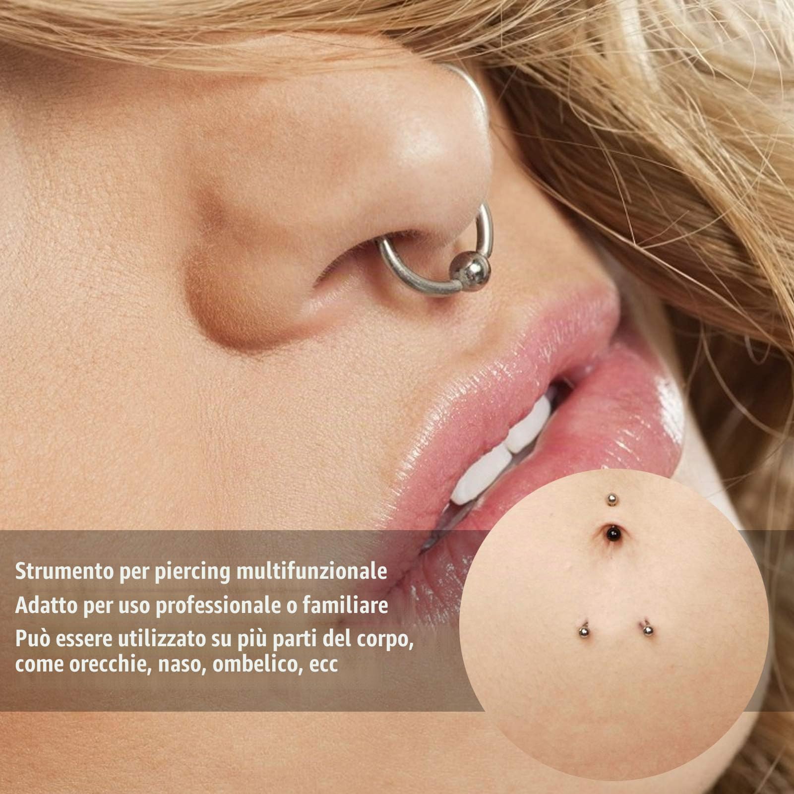 Kit per piercing all'orecchio, set di piercing per orecchio, piercing indolore per orecchio, strumenti per piercing all'orecchio, piercing sicuro per orecchio, piercing per adulti e bambini