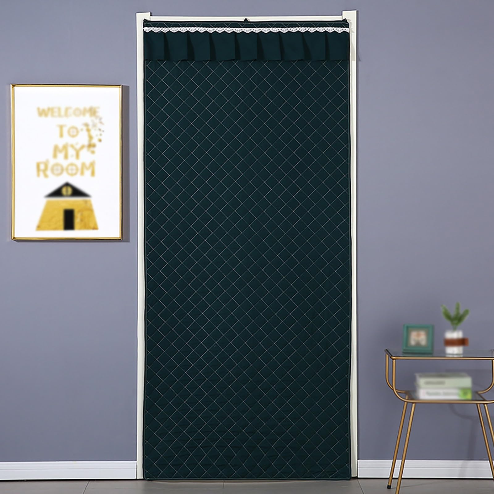 FLYIODFCXV Door curtain, Soundproof Cotton Door Curtain, Punch-free, Suitable for Living Room, Bedroom, Kitchen(Dark Green,80 * 210cm/31.5 * 82.6in)