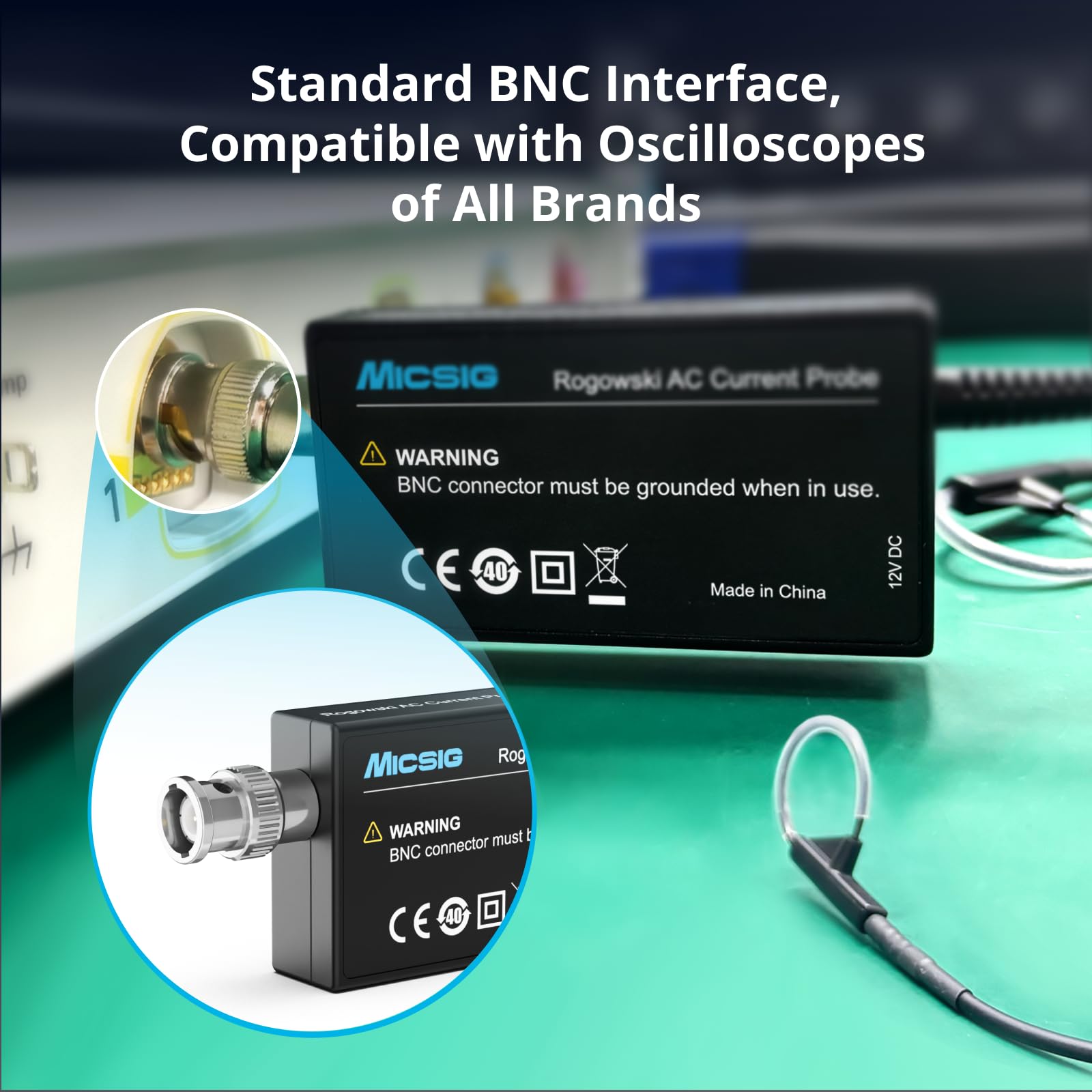 Micsig Rogowski AC Current Probe RCP60XS/RCP300XS/RCP600XS/RCP1200XS/RCP3000XS/RCP6000XS RCP series Bandwidth 2Hz - 30MHz Accuracy (typical) 2% Peak current 6000Apk BNC interface(RCP60XS)