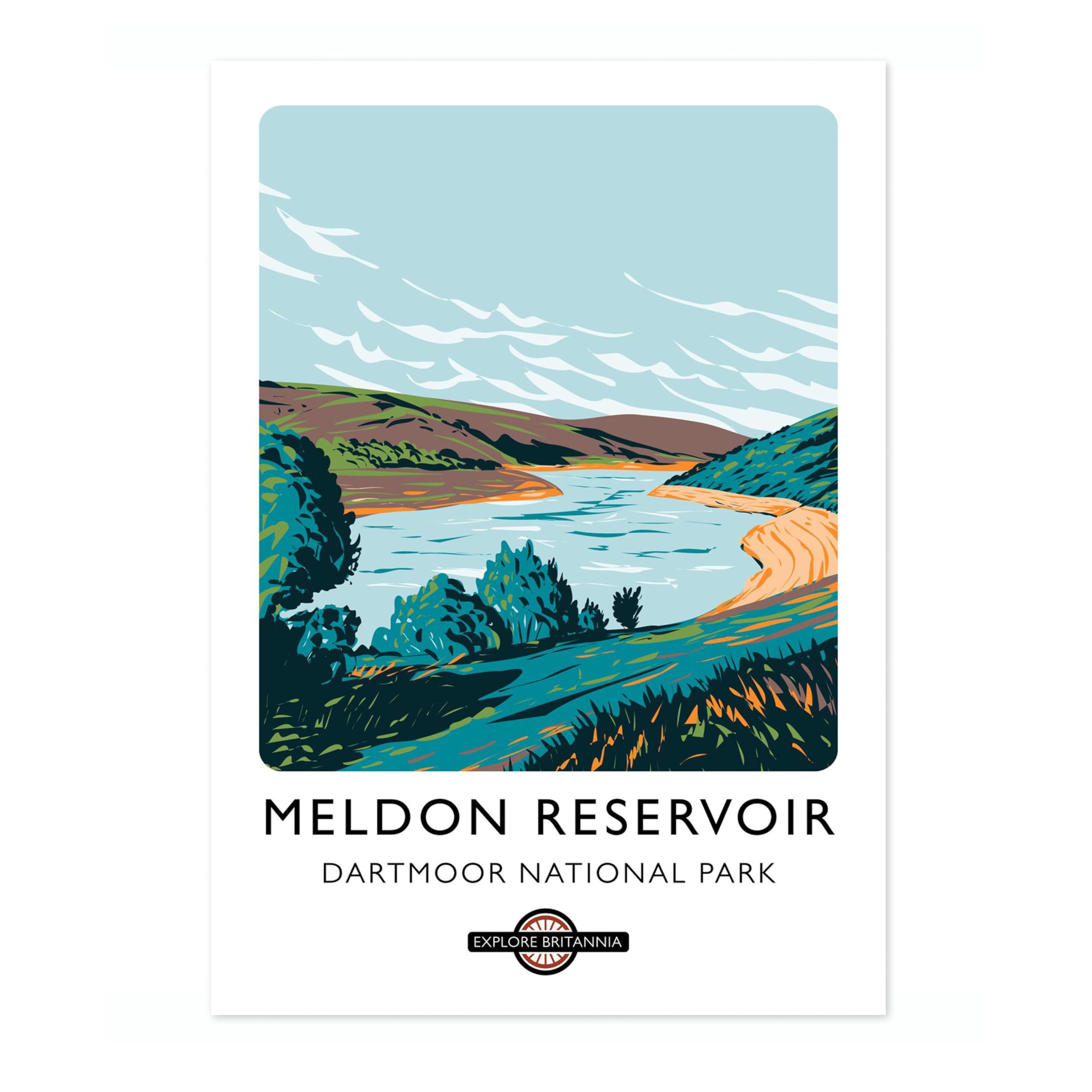 Meldon Reservoir, Dartmoor National Park England Travel Poster, Explore Britain Modern Illustration Destination Print, Modern British UK Living Room Decor, A1 (Print Only) - 84.1x59.4cm — image 1