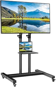 Rolling TV Stand Mobile Tilting TV Cart Floor TV Stand with Shelf for 32-82 inch Flat Panel TVs,Max 600x400mm
