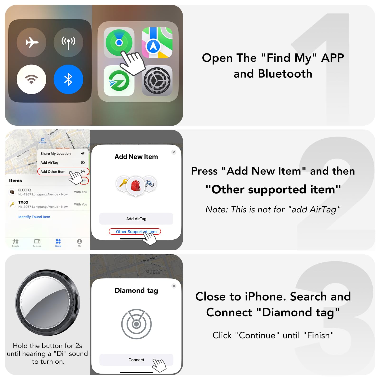 Air Tracker Tag 4er Pack Schwarz Kompatibel mit Apple Wo ist? APP (Nur iOS) | Smart Key Finder, Akustische Ortung, Bluetooth Tracker für Gepäck/Schlüssel/Brieftasche, Schlüsselfinder, Austauschbarer Akku
