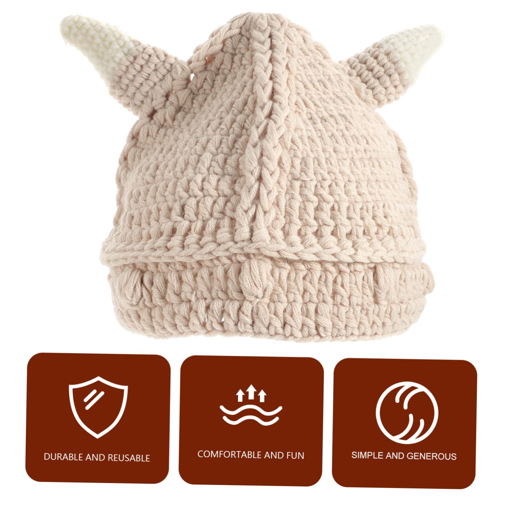 SOIMISS 3 Piezas Gorro de Punto Caliente Sombrero de Beanie Sombreros de la Gorrita Tejida Gorro de Punto con Cuernos Gorro de Lana Sombreros Aire Gorro Unisex Hilo Beige